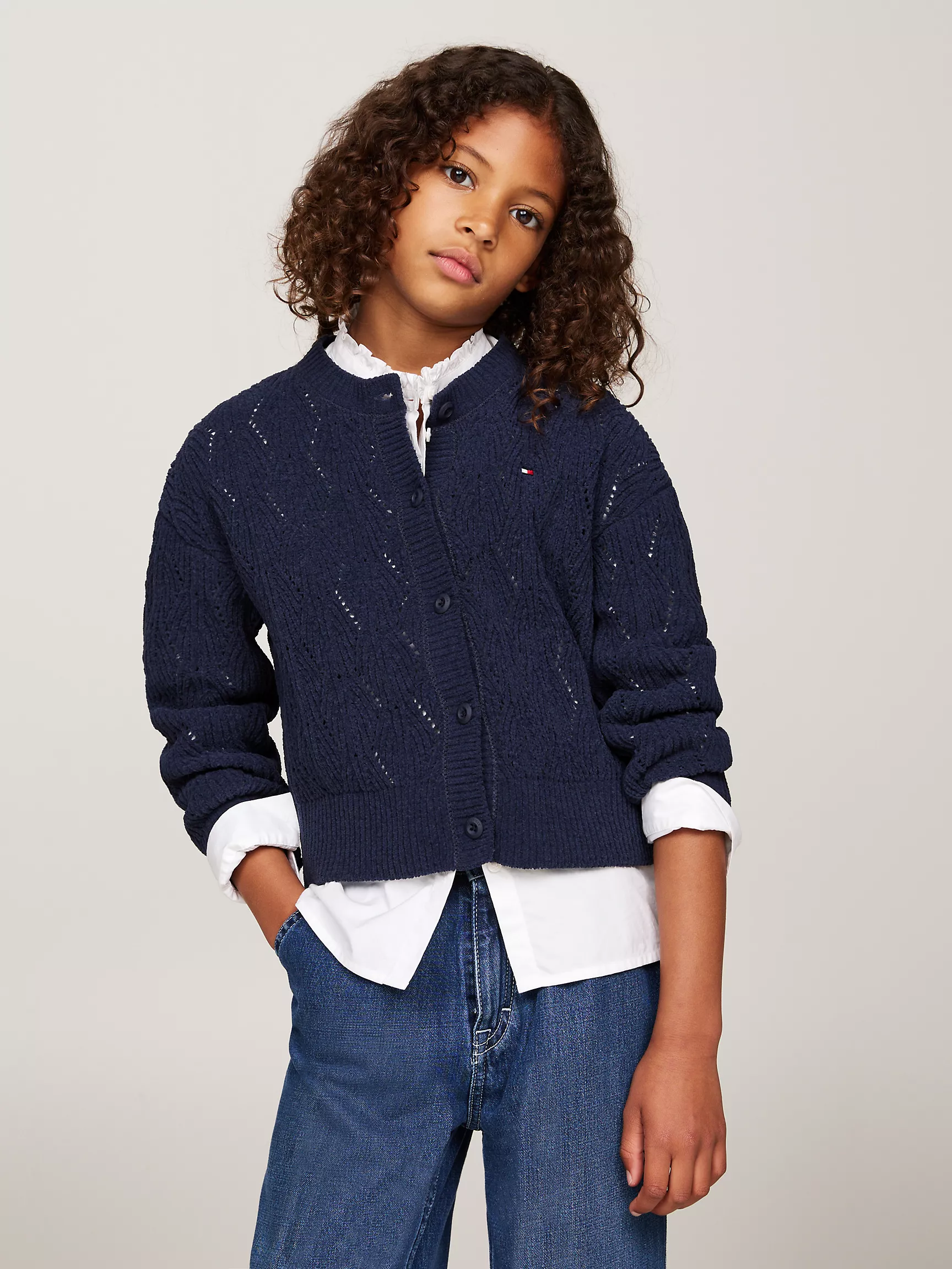 Свитер для девочки Tommy Hilfiger, Детский однотонный кардиган из шенилла