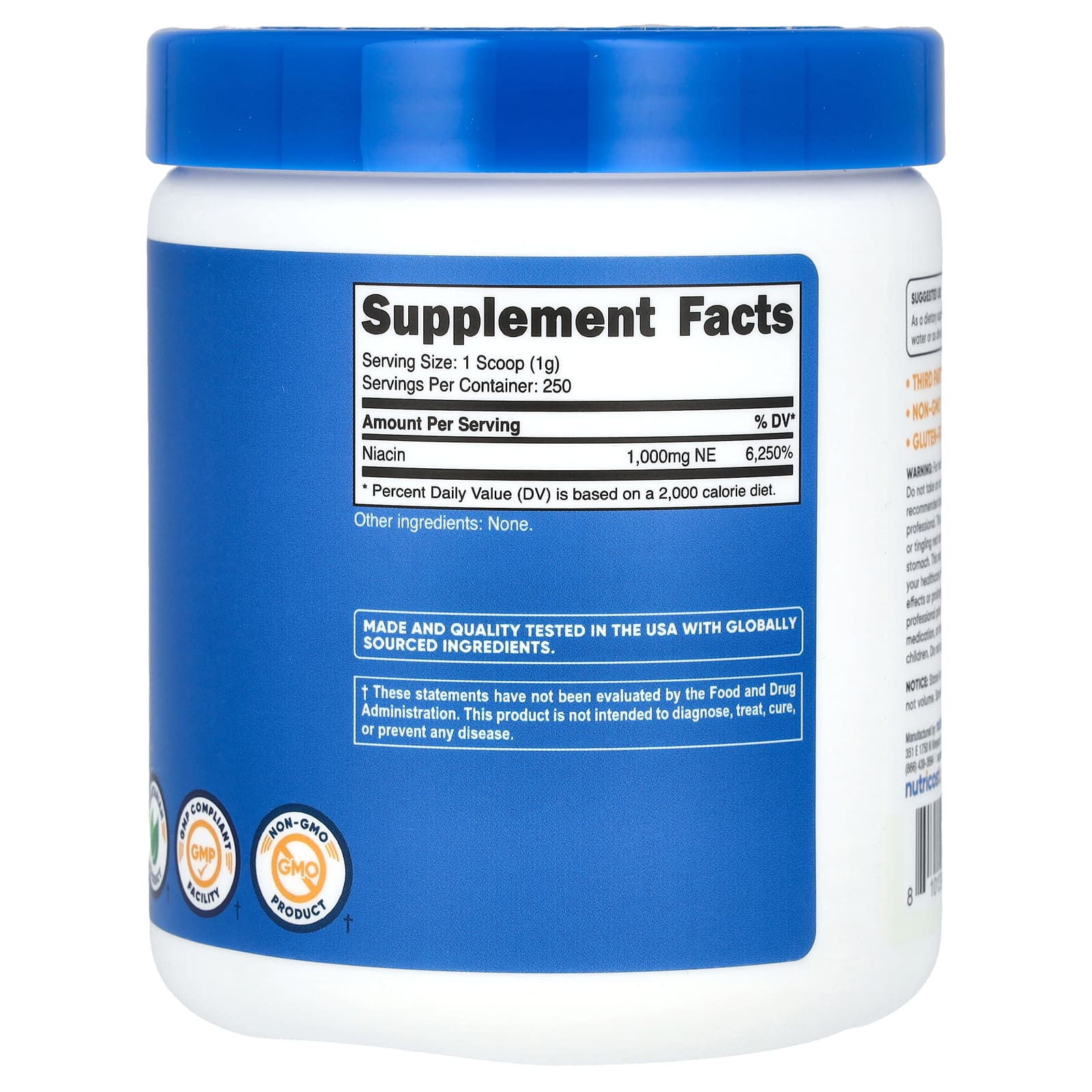 Nutricost, ниацин, без добавок, 250 г (8,9 унции)