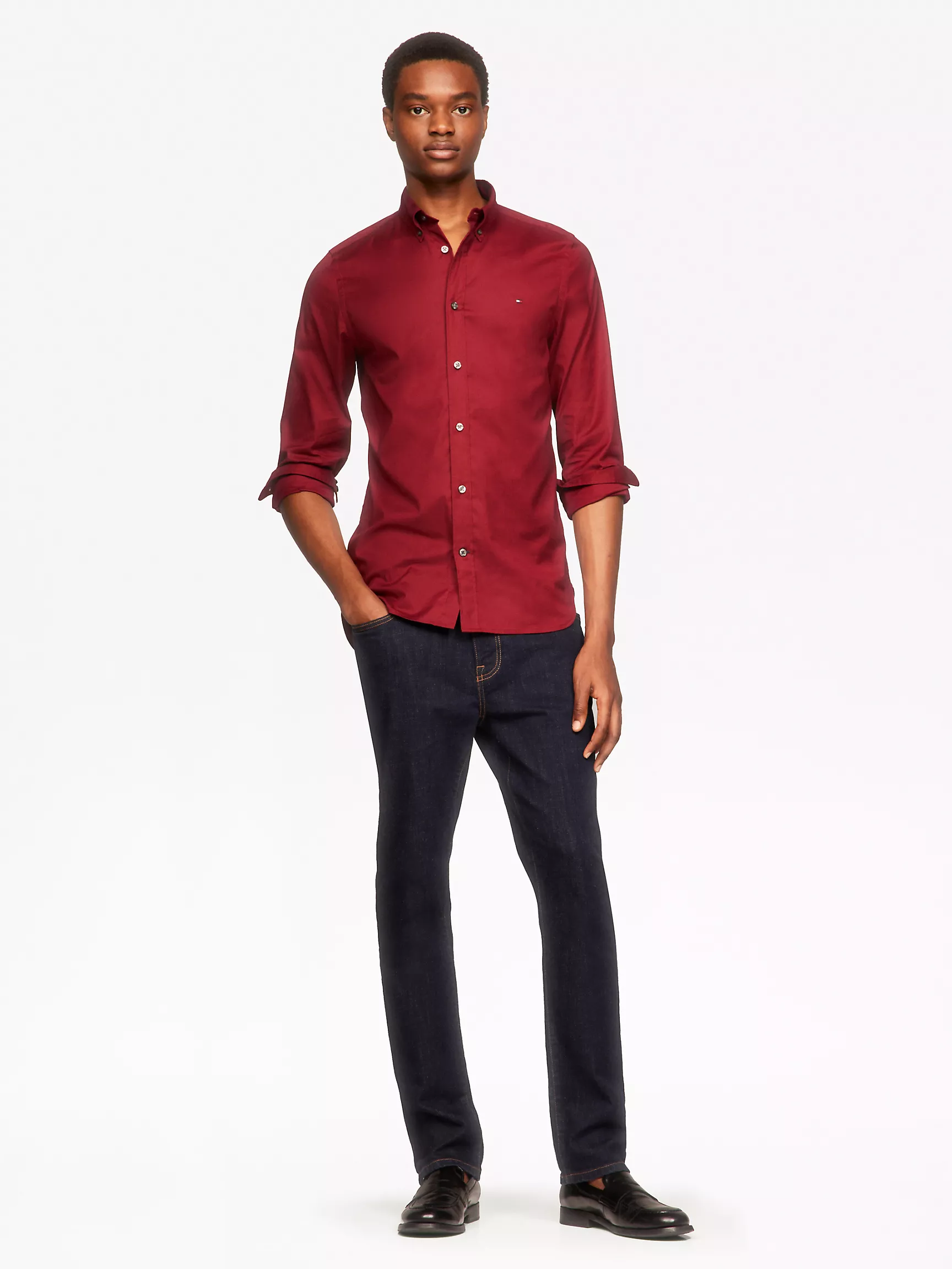 Мужская классическая рубашка Tommy Hilfiger, Приталенная рубашка THFlex из поплина