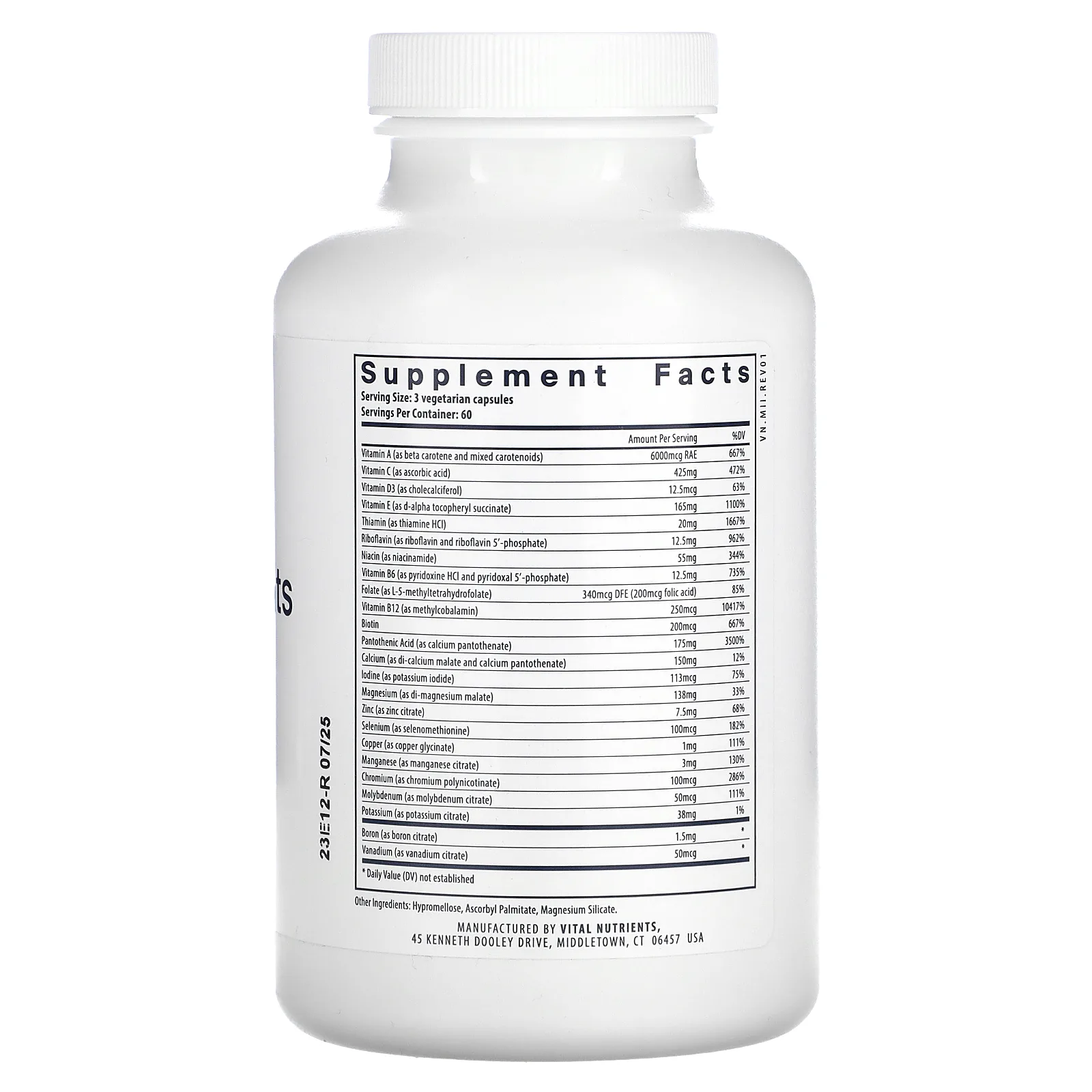 Vital Nutrients, Мульти питательные вещества цитрат / малат (с медью и без железа), 180 вегетарианских капсул