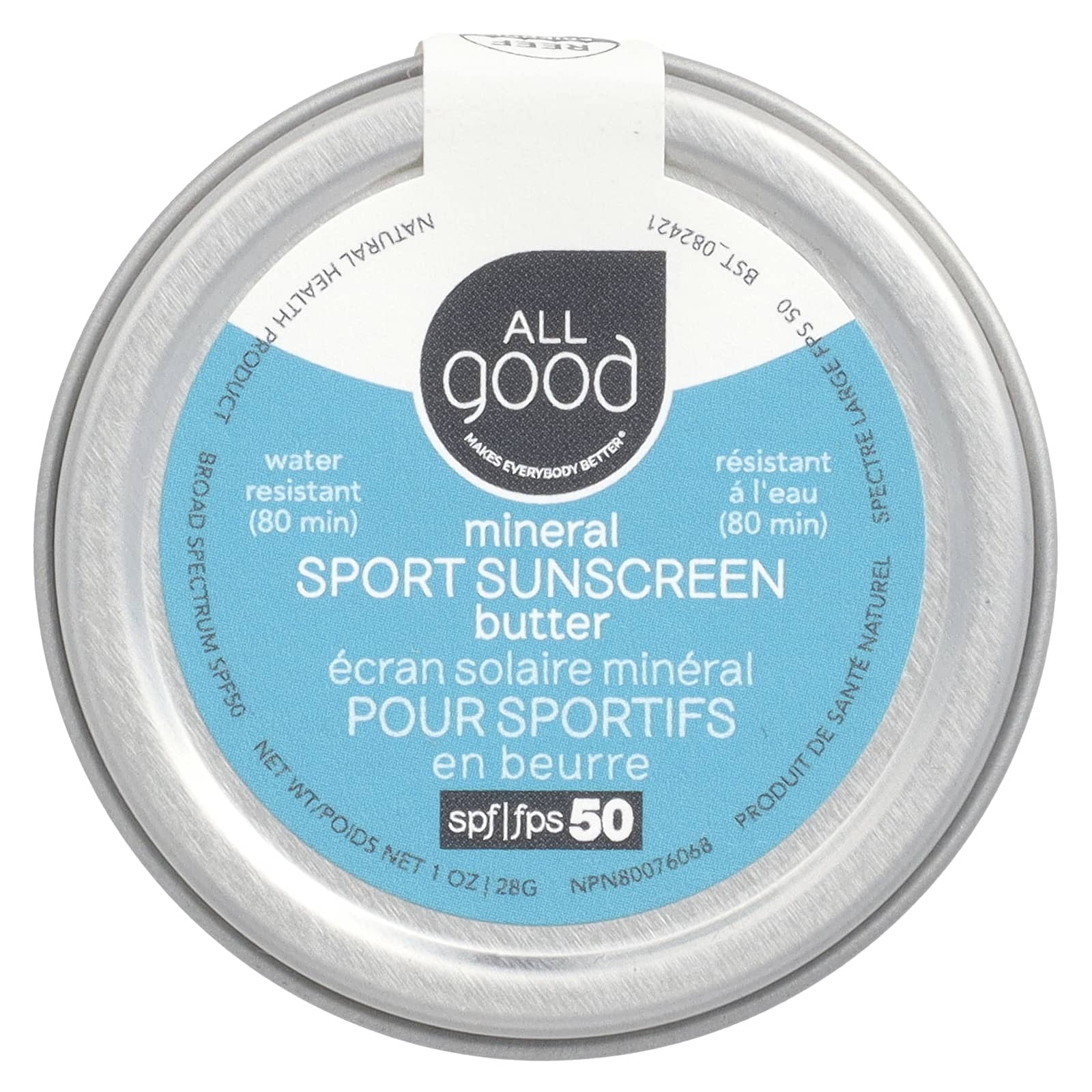 All Good Products, Минеральное спортивное солнцезащитное масло, SPF 50, 28 г (1 унция)