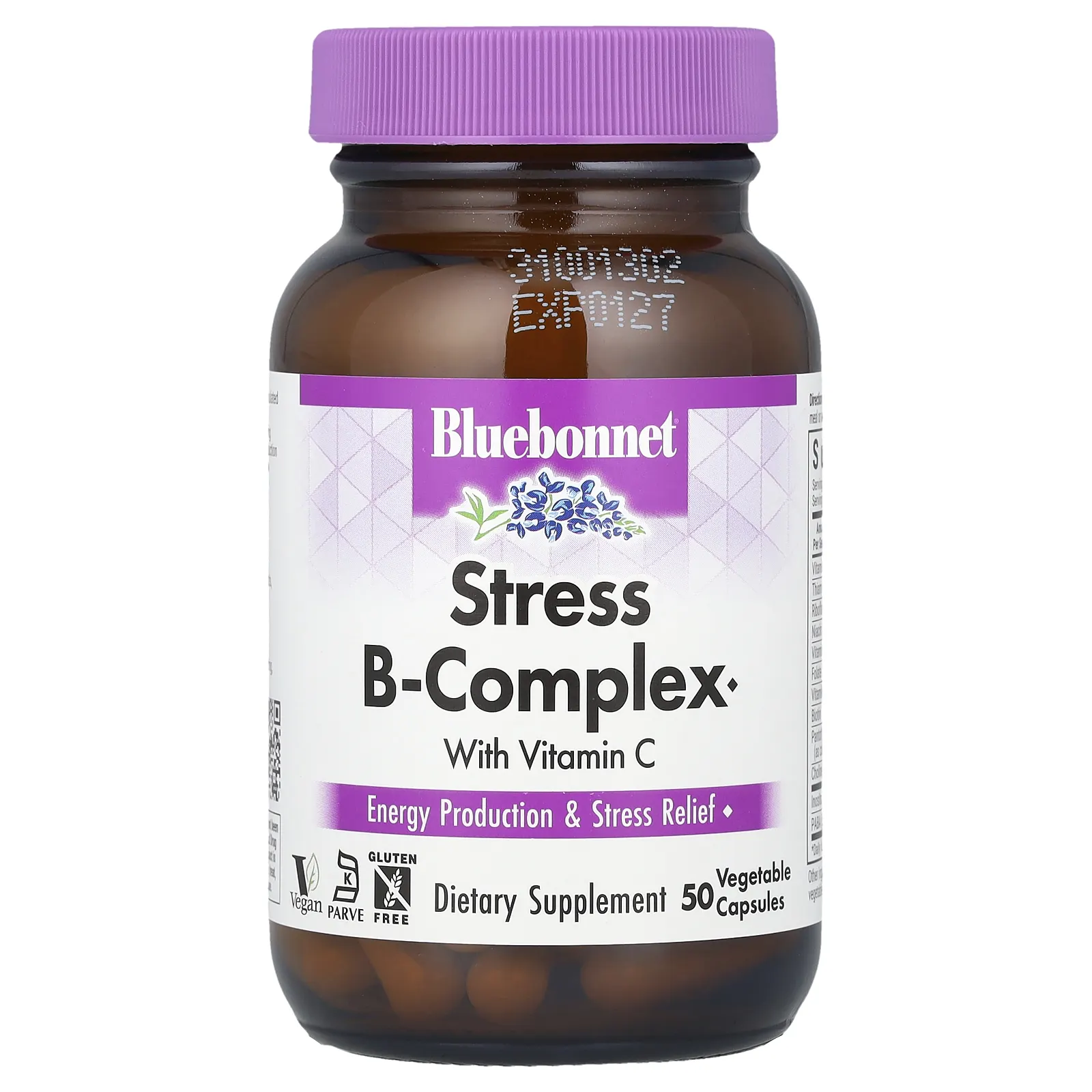 Bluebonnet Nutrition, Stress B-комплекс, 50 растительных капсул