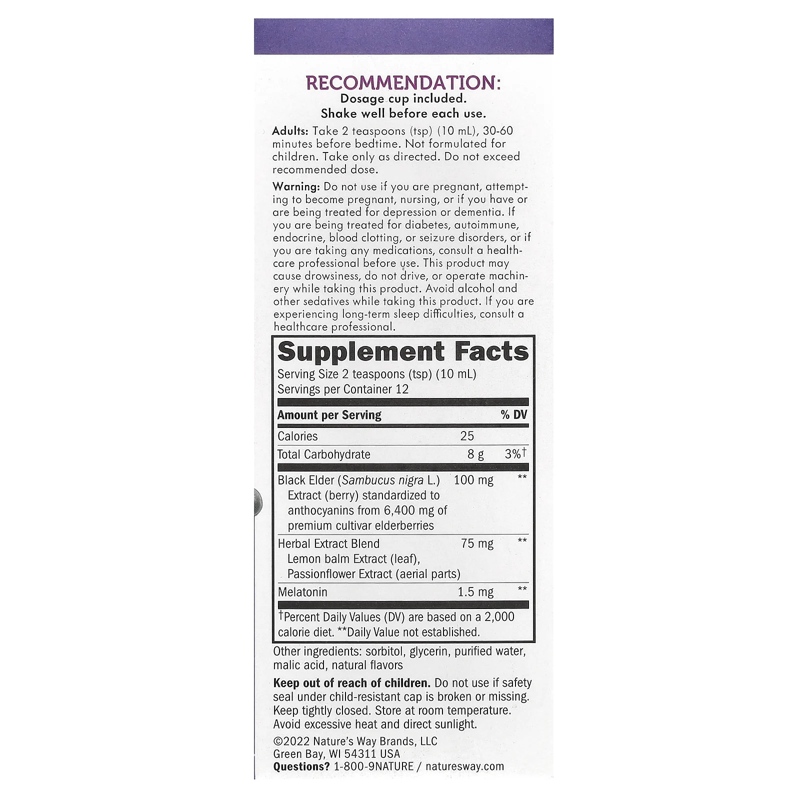 Nature's Way, Sambucus, NightTime, стандартизированная бузина, 120 мл (4 жидк. унции)