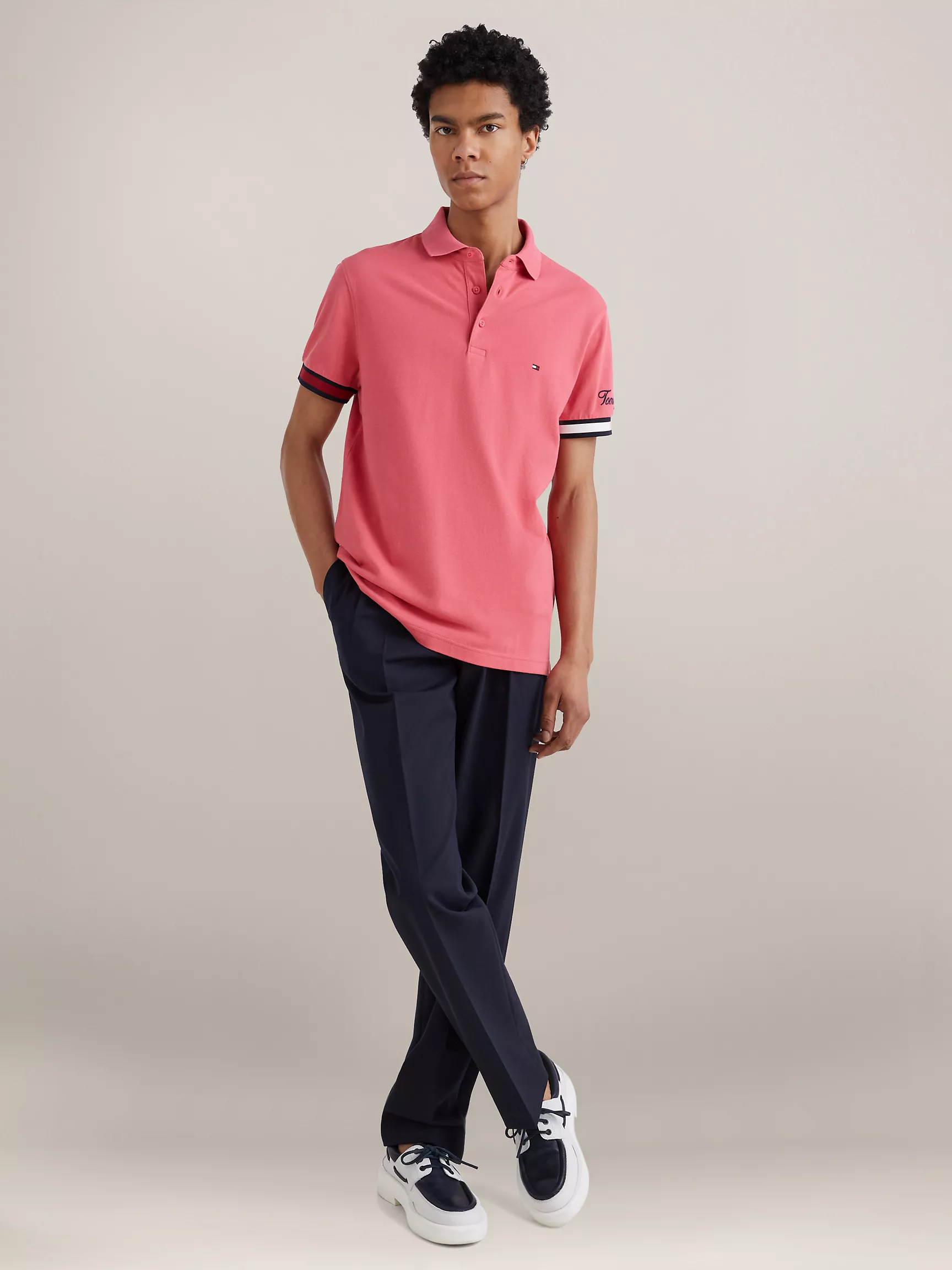 Мужское поло Tommy Hilfiger, Приталенное поло с логотипом флага на манжетах