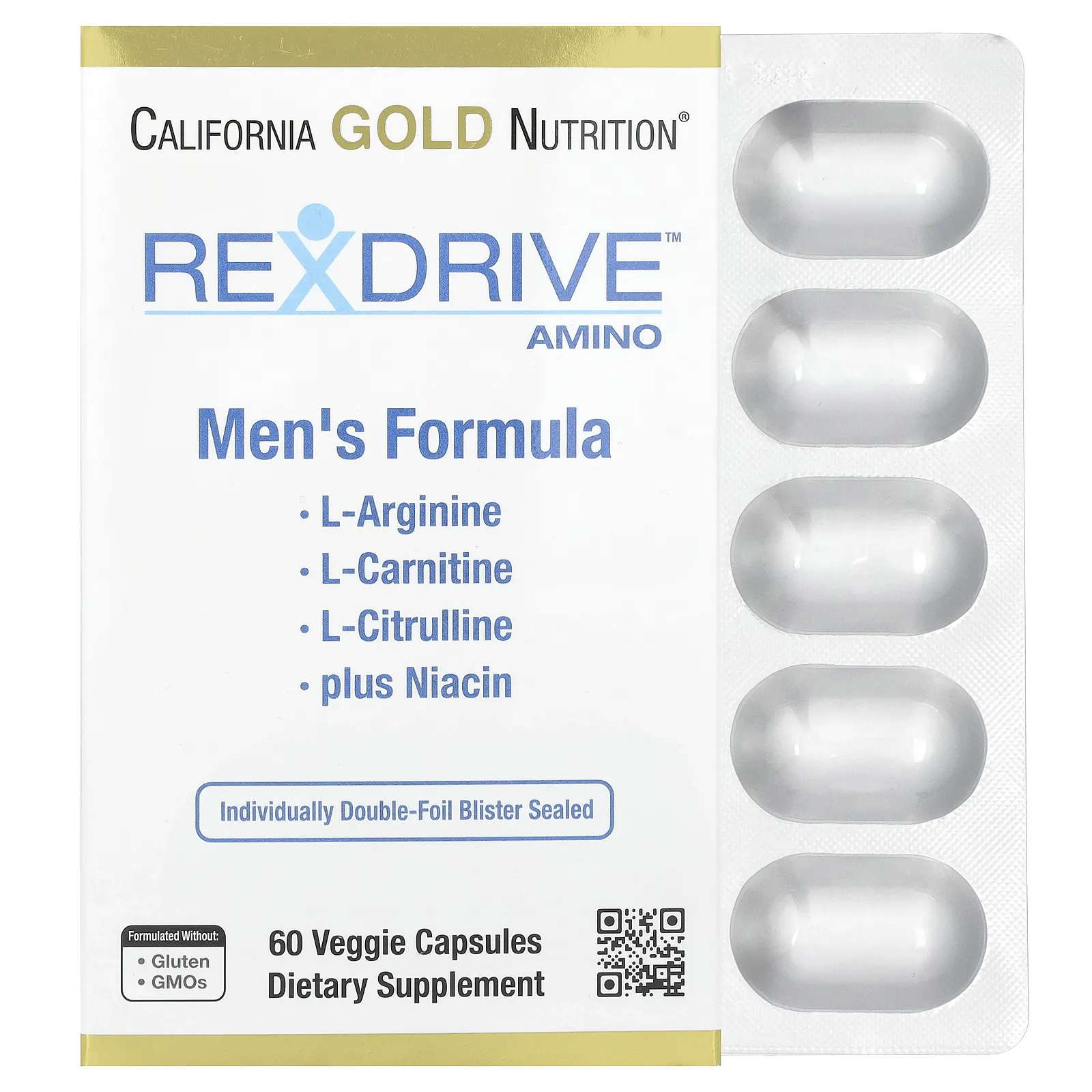 California Gold Nutrition, Rexdrive™ Amino, добавка для мужчин, 60 растительных капсул