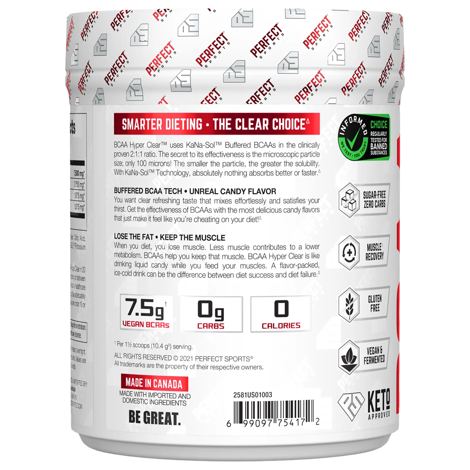 Perfect Sports, BCAA Hyper Clear, арбузные конфеты с насыщенным вкусом, 310 г (10,9 унции)