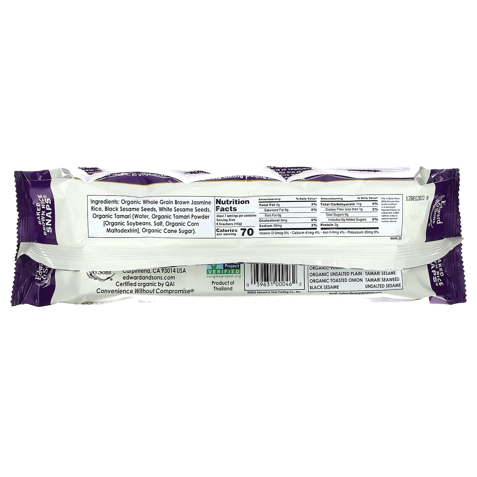 Edward & Sons, Цельнозерновое печенье из коричневого риса, черный кунжут, 100 г (3,5 унции)