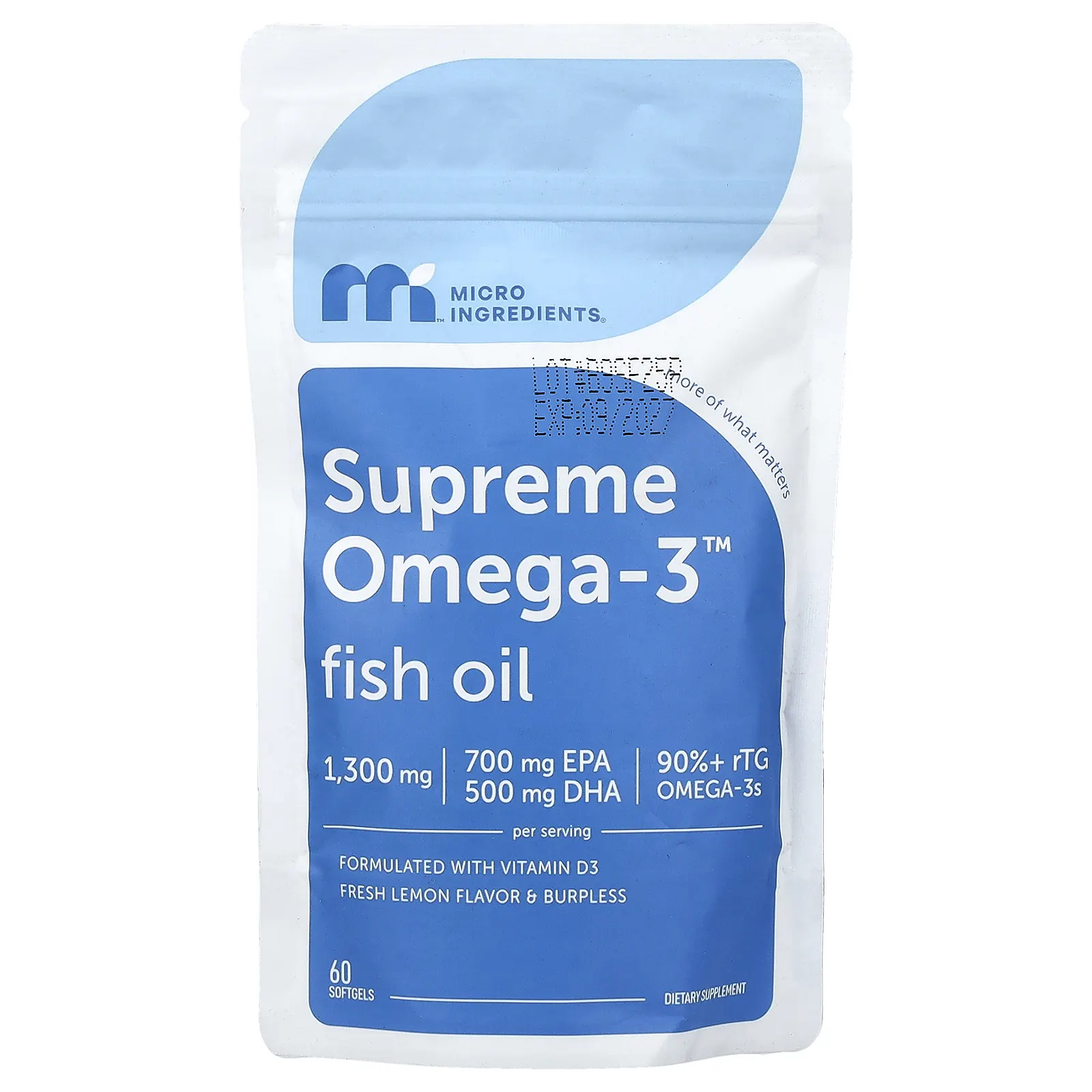Micro Ingredients, Supreme Omega-3™, рыбий жир со вкусом свежего лимона, 60 капсул