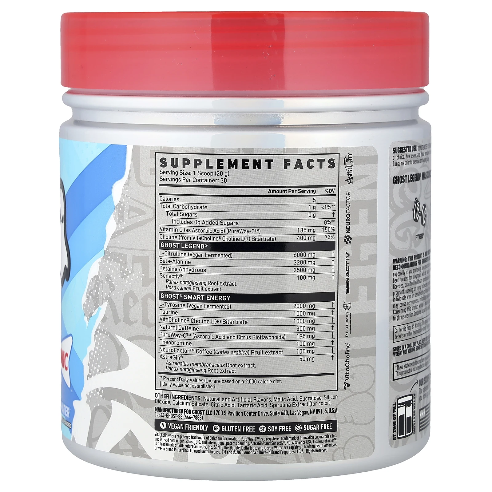 Ghost, Legend®, предтренировочный комплекс, Sonic, океаническая вода, 600 г (21,2 унции)