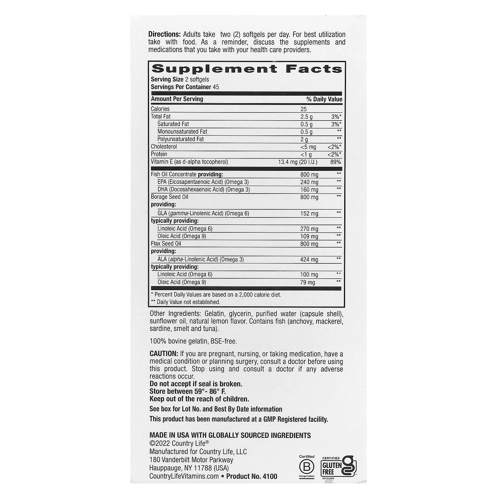 Country Life, сверхконцентрированный полный комплекс омега 3-6-9, со вкусом натурального лимона, 90 капсул