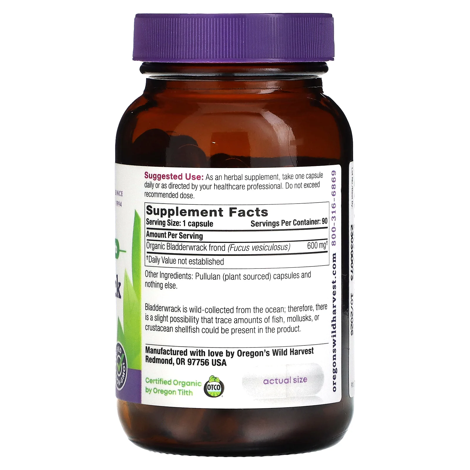 Oregon's Wild Harvest, ламинария, 90 веганских капсул