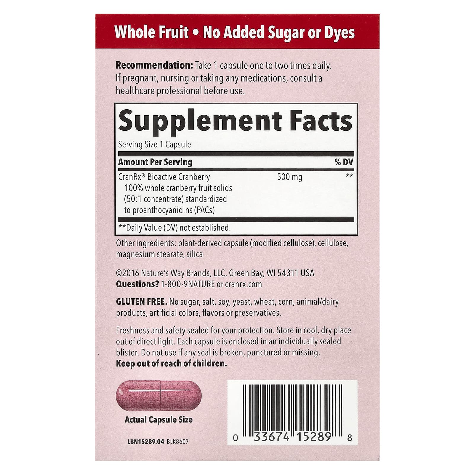 Nature's Way, CranRx, Urinary Health, биоактивная клюква, 500 мг, 30 вегетарианских капсул