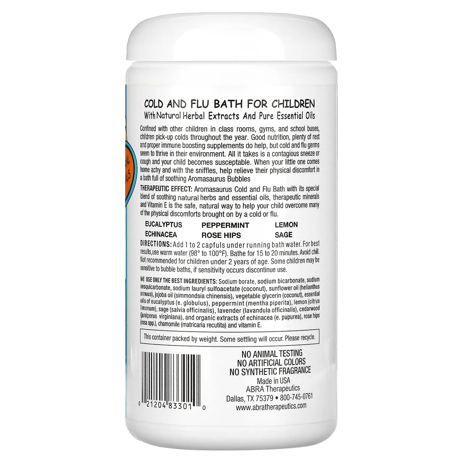 Abra Therapeutics, Aromasaurus, помощь против простуды и гриппа, ароматерапевтическая пена для ванны, 453 г (16 унций)