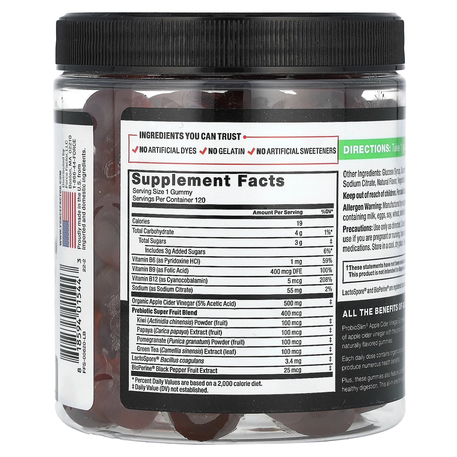 Force Factor, ProbioSlim, жевательные мармеладки с яблочным уксусом, 120 жевательных таблеток