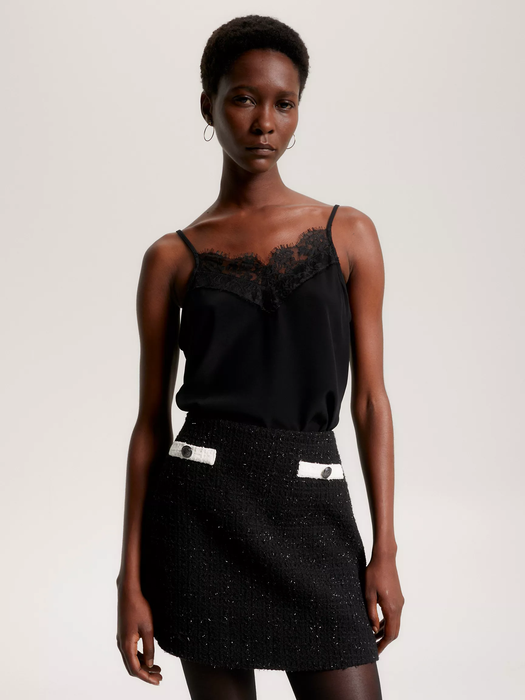 Женский топ Tommy Hilfiger, Майка-комбинация с кружевной отделкой и логотипом TH