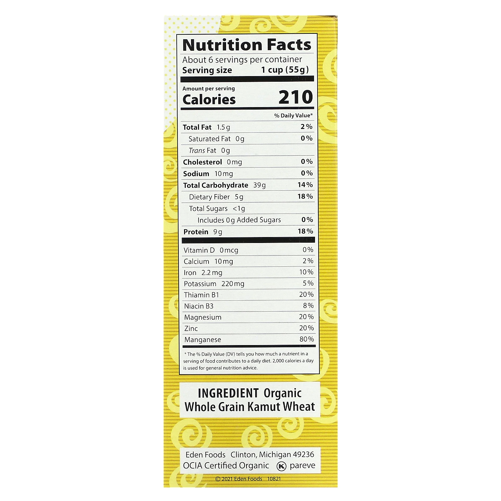 Eden Foods, Органические макаронные изделия, спирали, из пшеницы марки Камут, 340 г (12 унций)