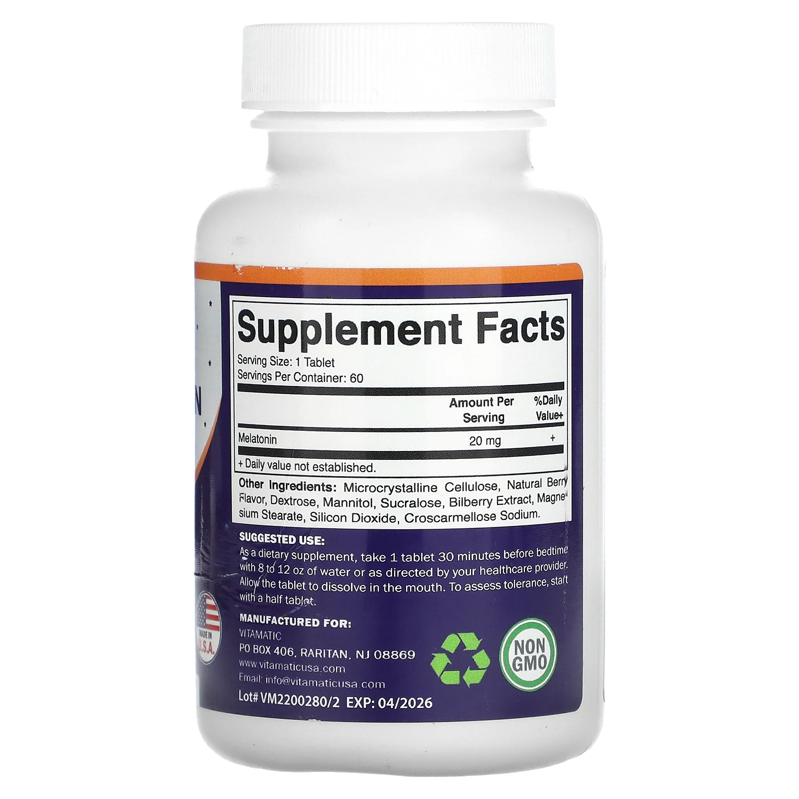 Vitamatic, Быстрорастворимый мелатонин, 20 мг, 60 быстрорастворимых таблеток