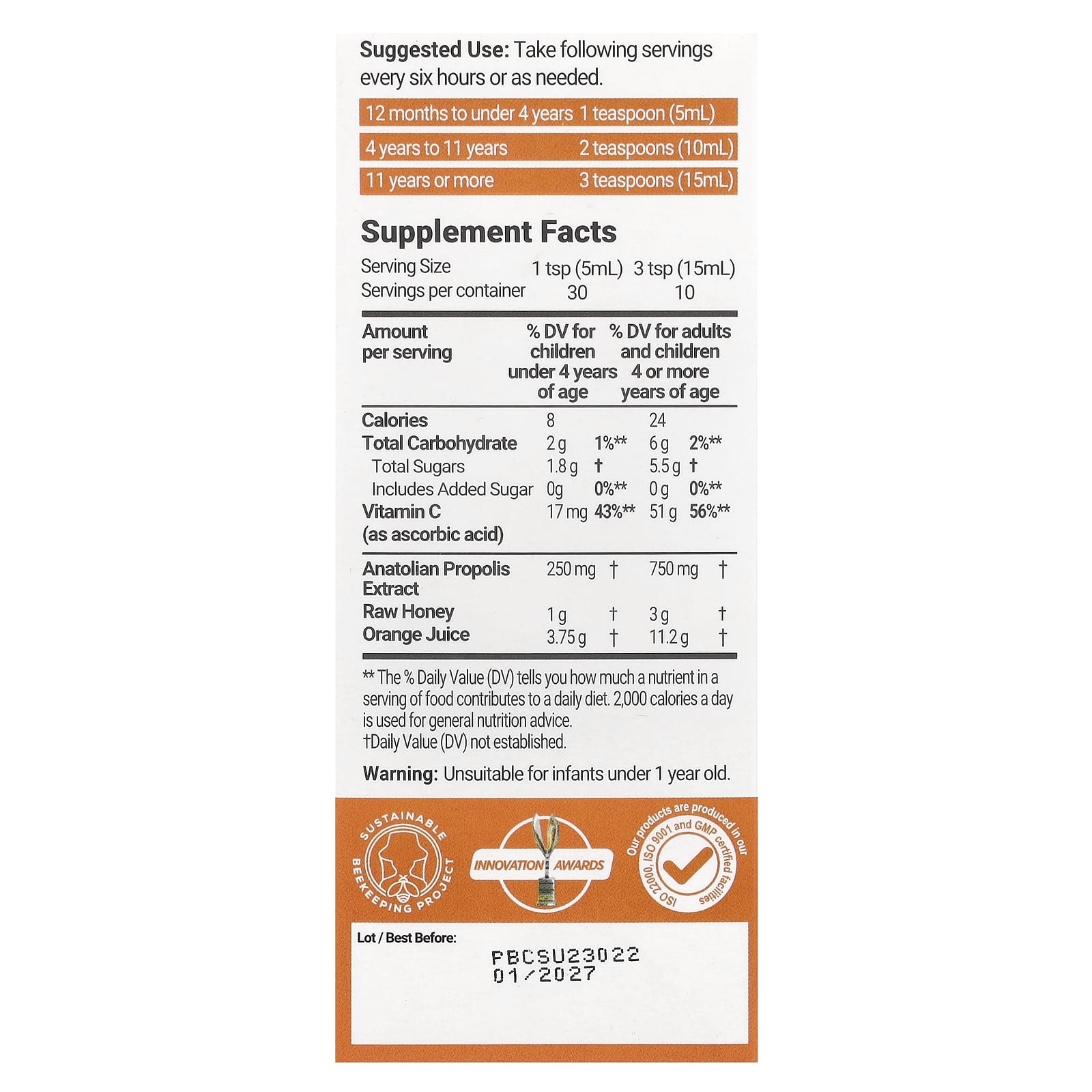 Bee&You, Сироп с прополисом и необработанным медом с витамином C, 150 мл (5 жидк. Унций)