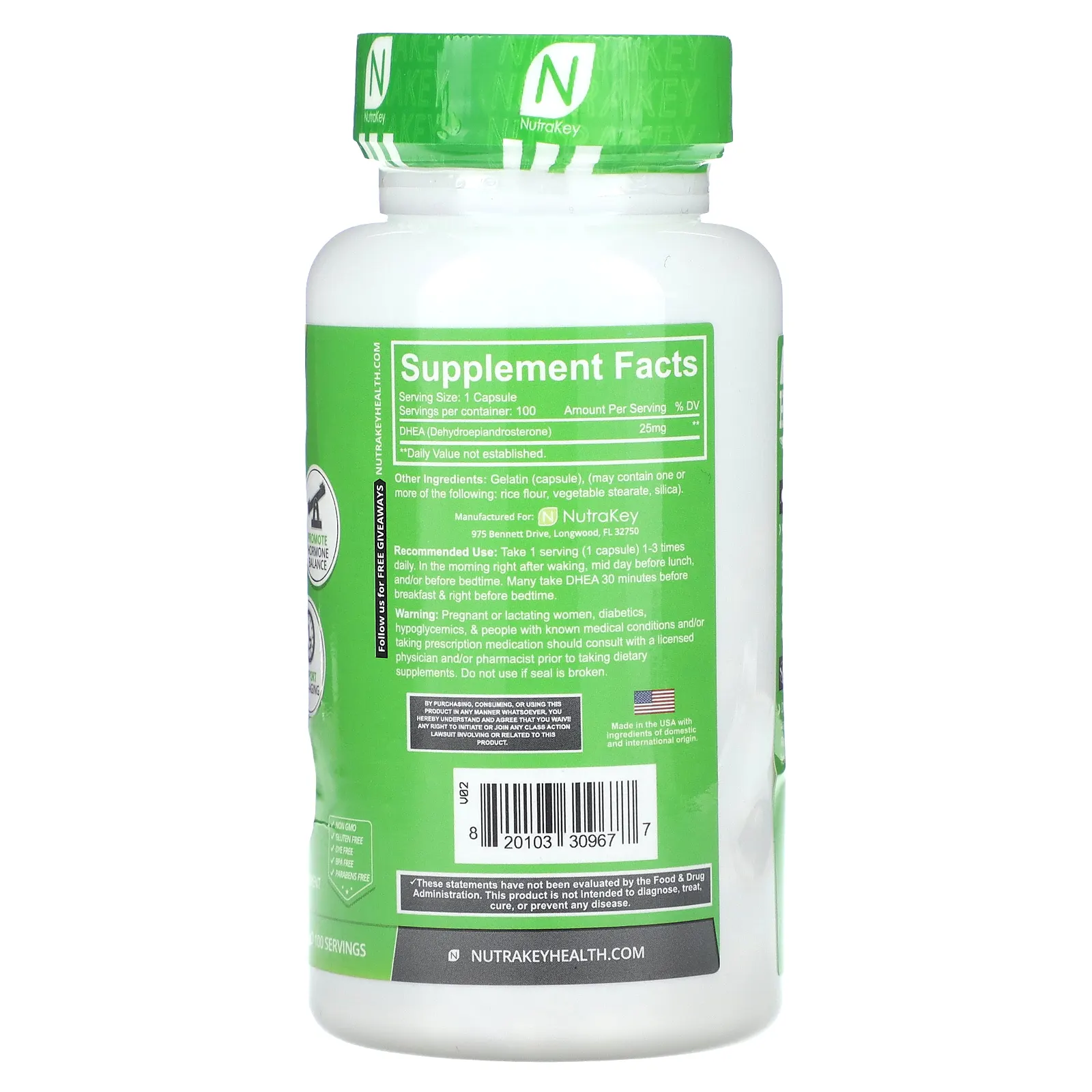 Nutrakey, ДГЭА, 25 мг, 100 капсул