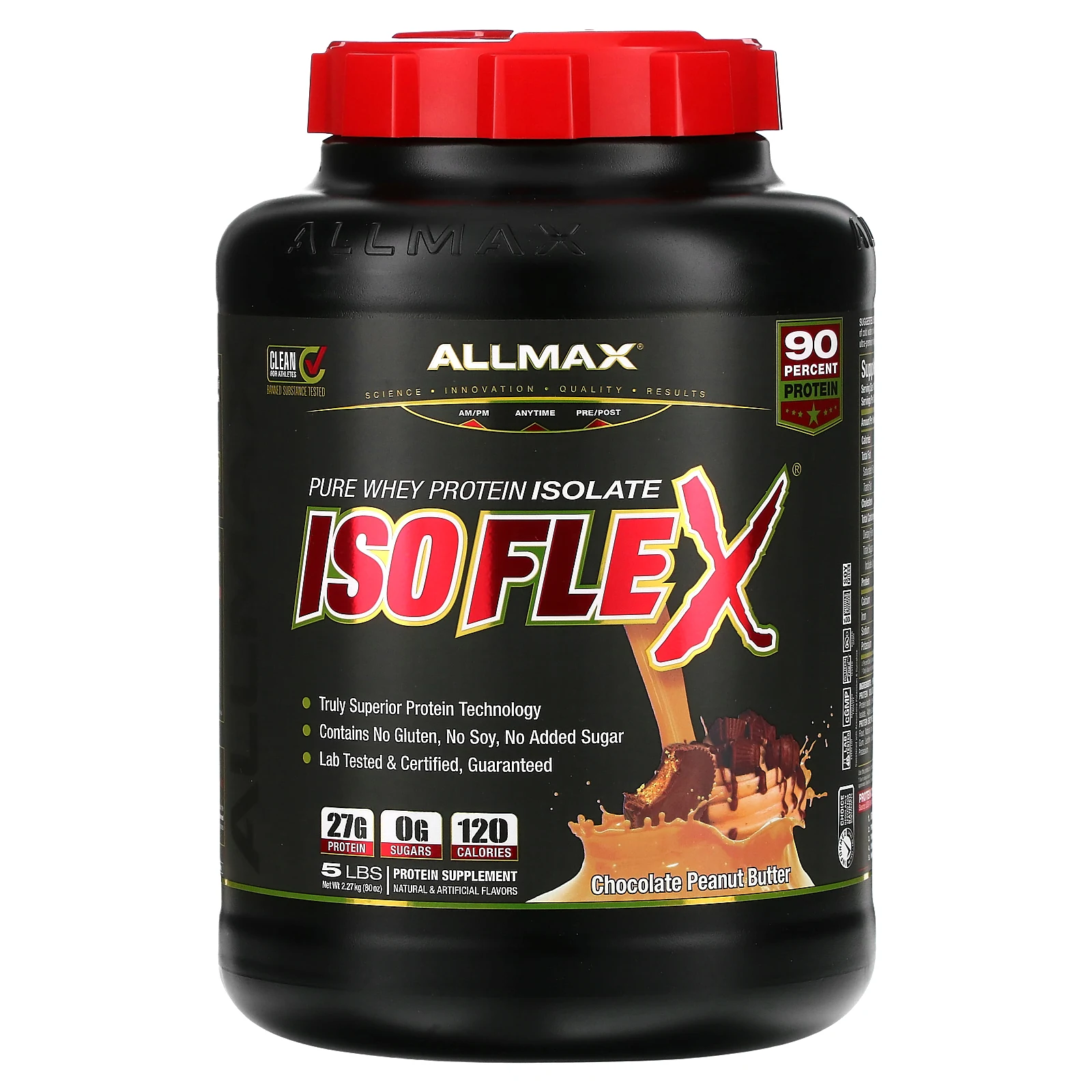 ALLMAX, Isoflex, 100% ультра-чистый изолят сывороточного протеина (фильтрация отрицательно заряженными ионами), шоколад и арахисовое масло, 5 фунтов (2,27 кг)