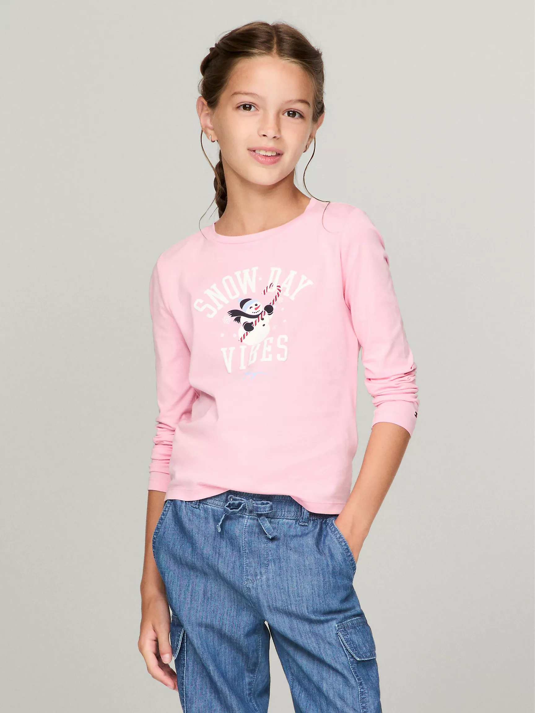 Футболка для девочек Tommy Hilfiger, Детская футболка с принтом снеговика для зимних дней