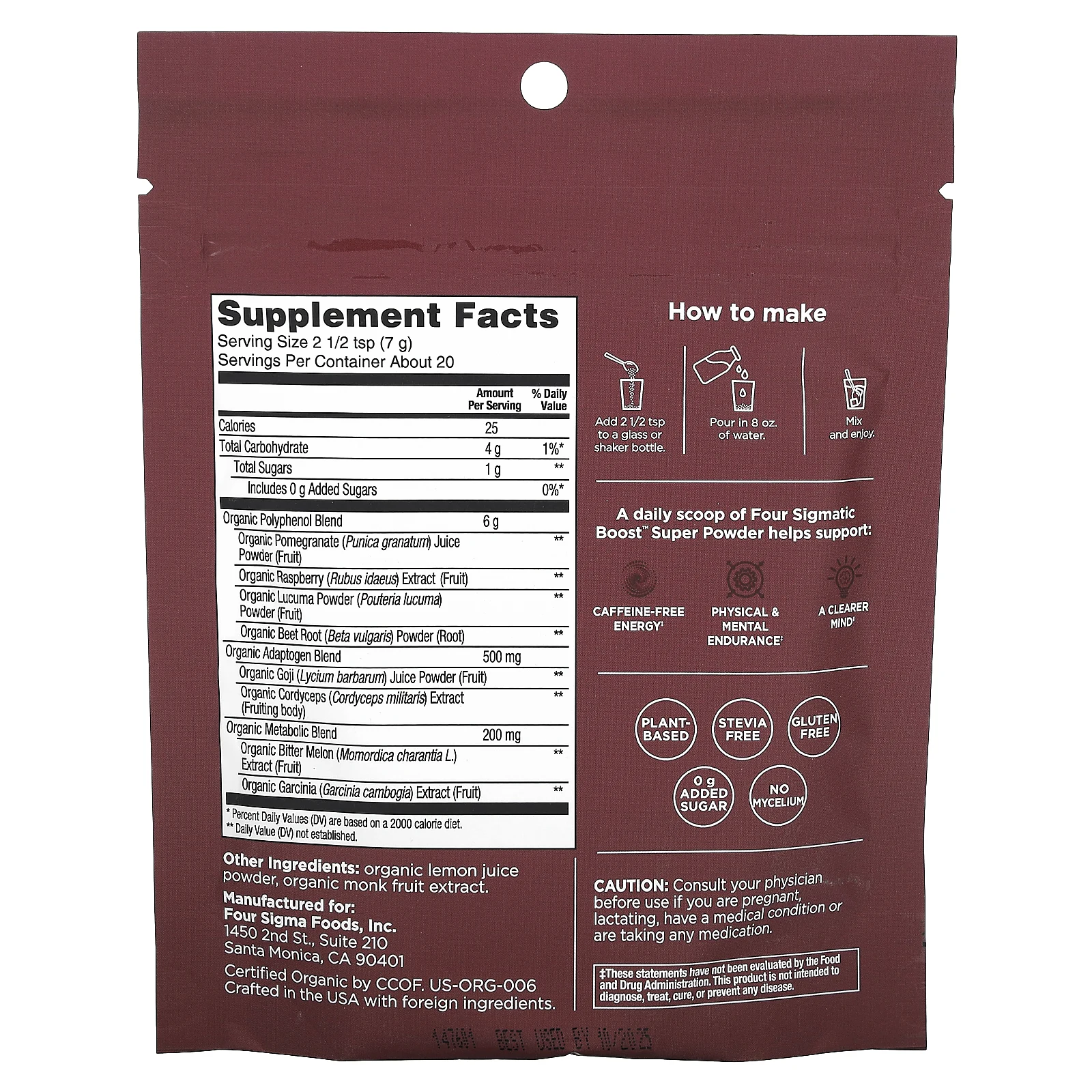 Four Sigmatic, Boost, органический суперпорошок, без кофеина, малина и гранат, 140 г (4,94 унции)