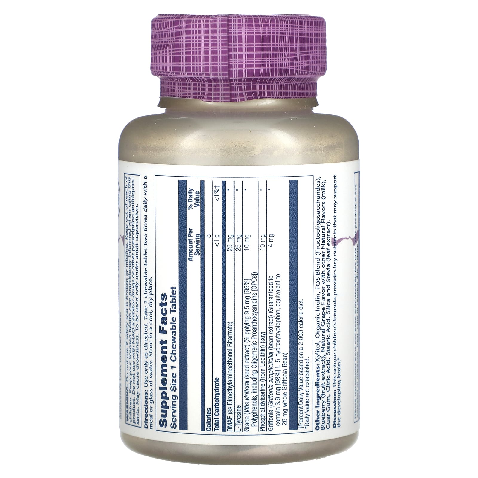 Solaray, Kids, жевательные таблетки для поддержки концентрации, натуральный виноград, 60 жевательных таблеток