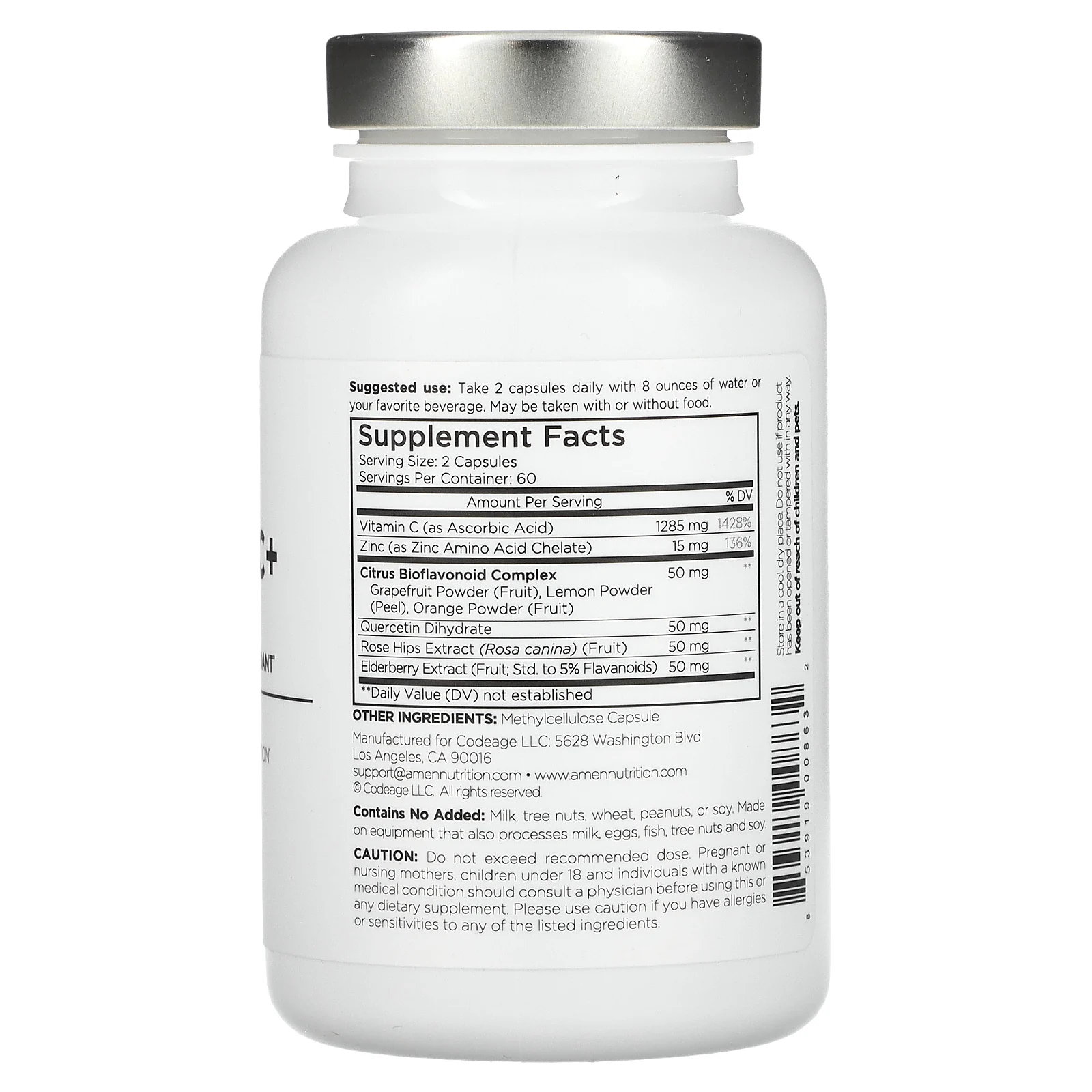 Codeage, Amen, витамин C+, для здоровья иммунной системы, антиоксидант, 120 растительных капсул