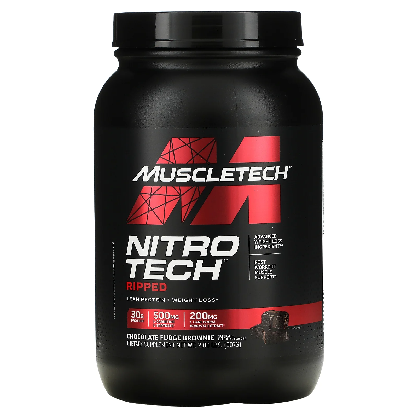 MuscleTech, Nitro Tech Ripped, чистый протеин + формула для похудения, со вкусом брауни с шоколадной помадкой, 907 г (2 фунта)