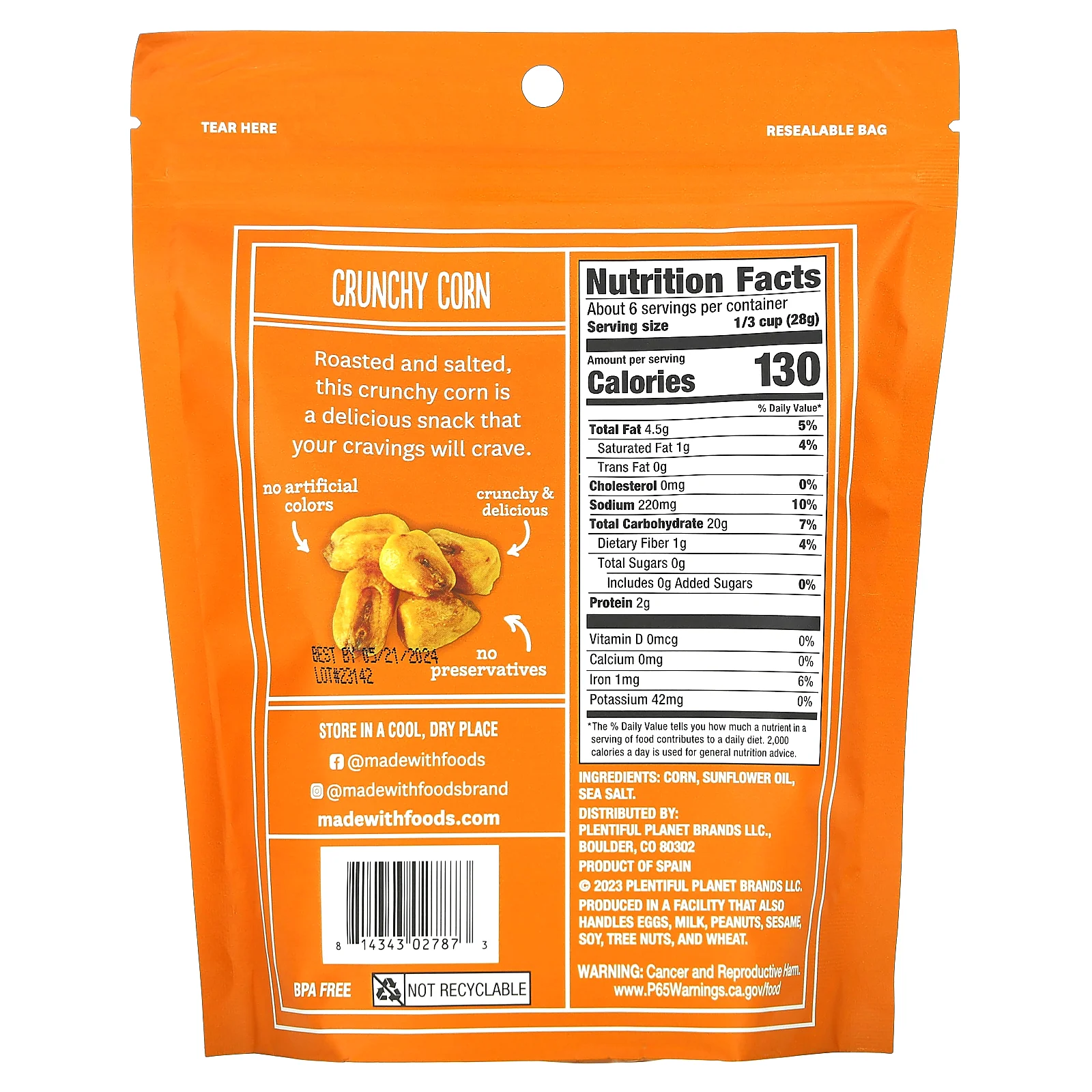 Made With, веганская хрустящая кукуруза, обжаренная и соленая, 170 г (6 унций)