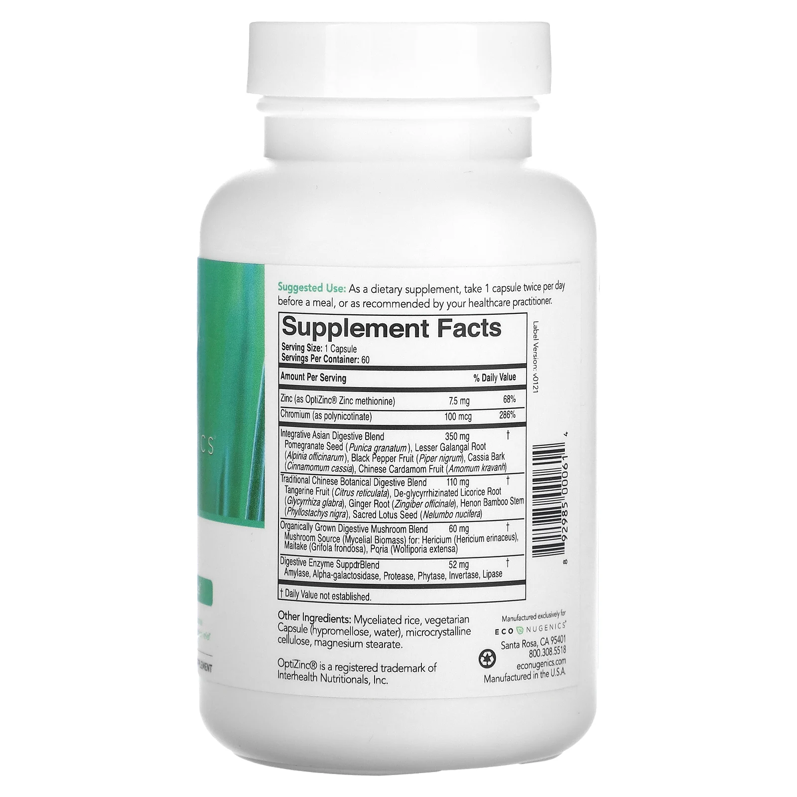 Econugenics, ecoDigest, для длительного восстановления баланса пищеварительной системы, 60 вегетарианских капсул