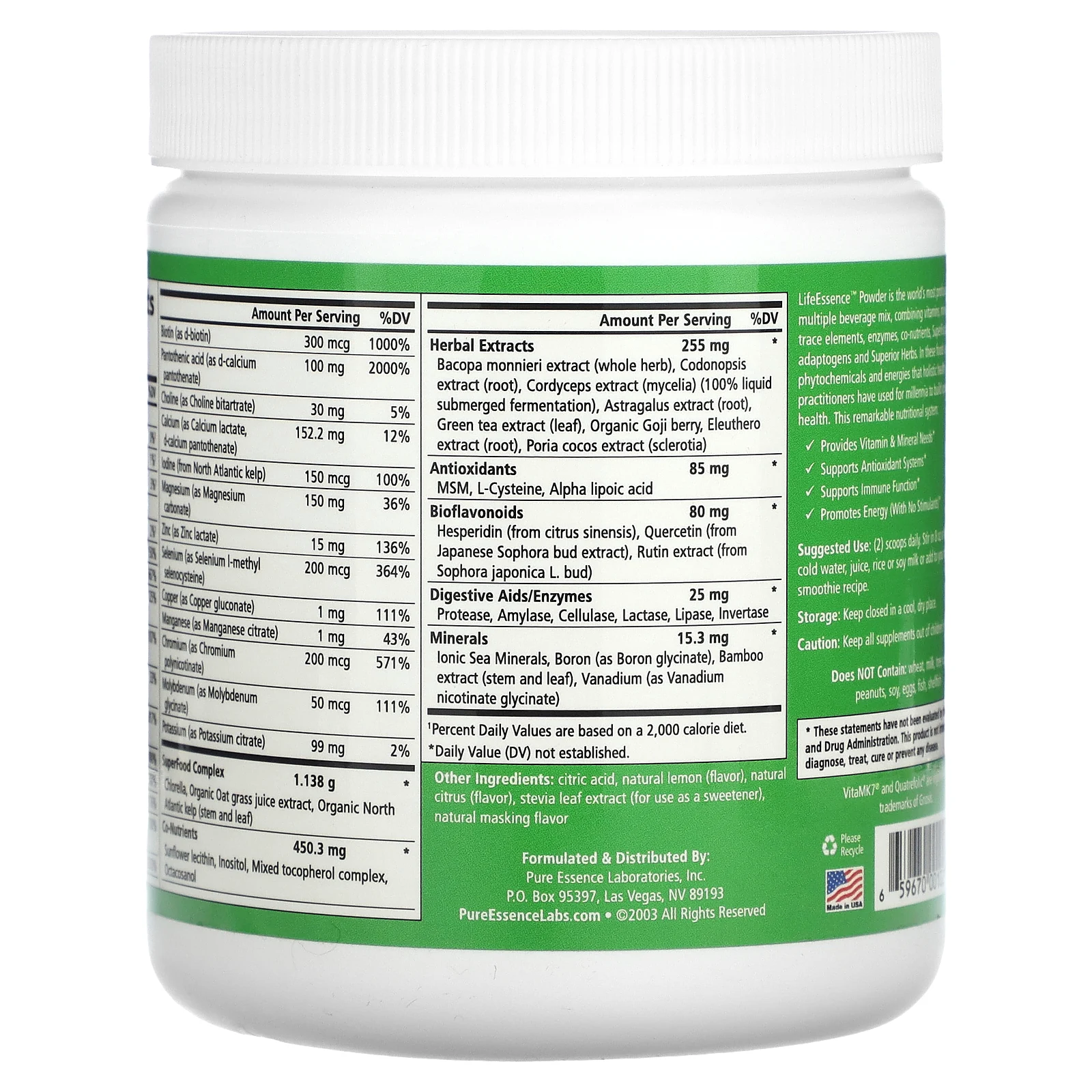 Pure Essence, Порошок LifeEssence, со вкусом лимона и лайма, 207 г