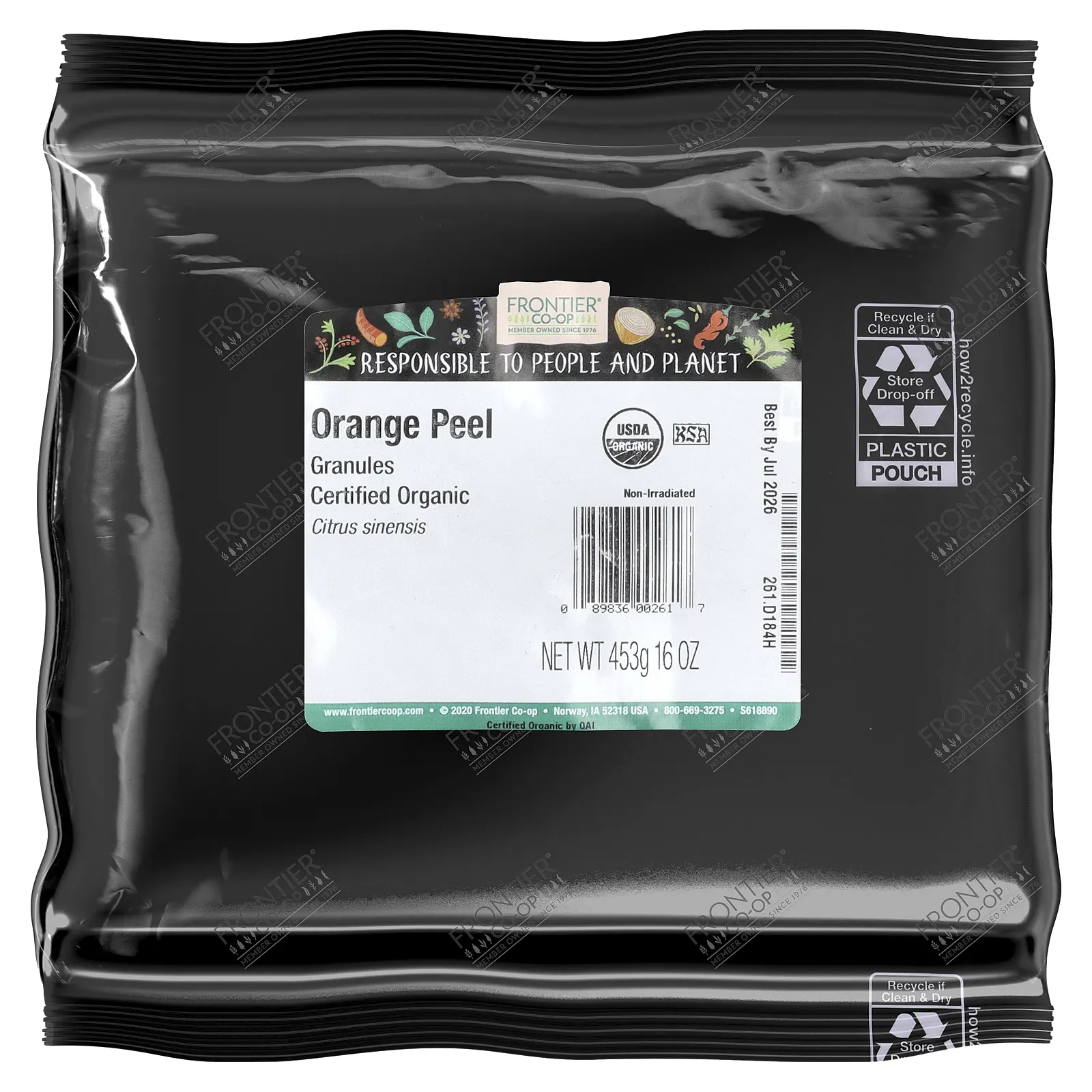 Frontier Co-op, Органическая апельсиновая цедра, гранулы, 453 г (16 унций)