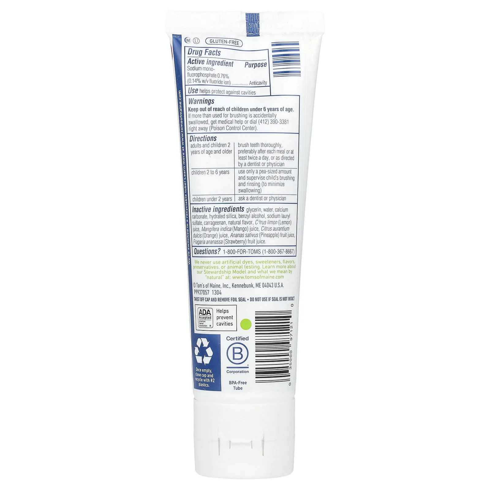 Tom's of Maine, Натуральная зубная паста с фтором для детей, аппетитный апельсин и манго, 144 г (5,1 унции)