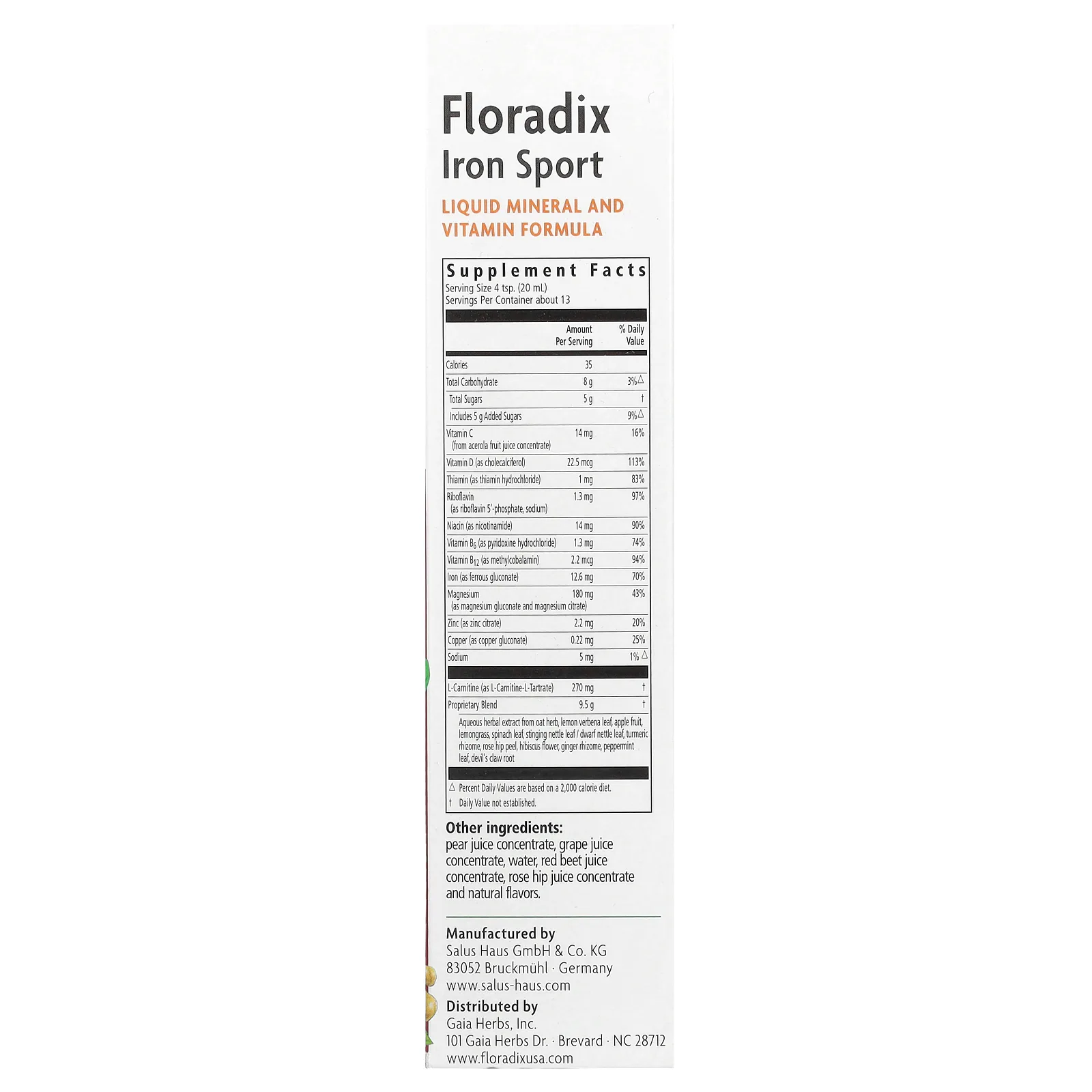 Floradix Iron Sport, железо для физической активности, 250 мл (8,5 жидк. унции)