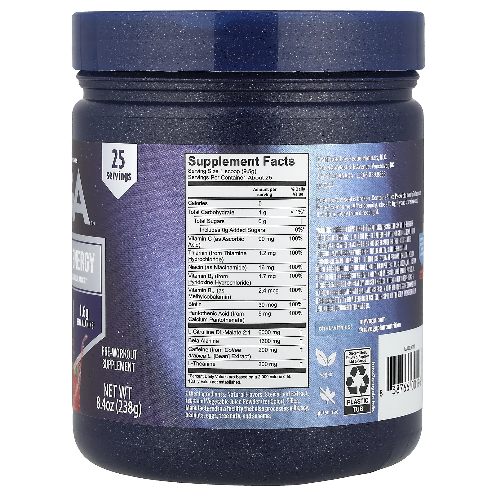 Vega, Pre-Workout Energy, фруктовый пунш, 238 г (8,4 унции)