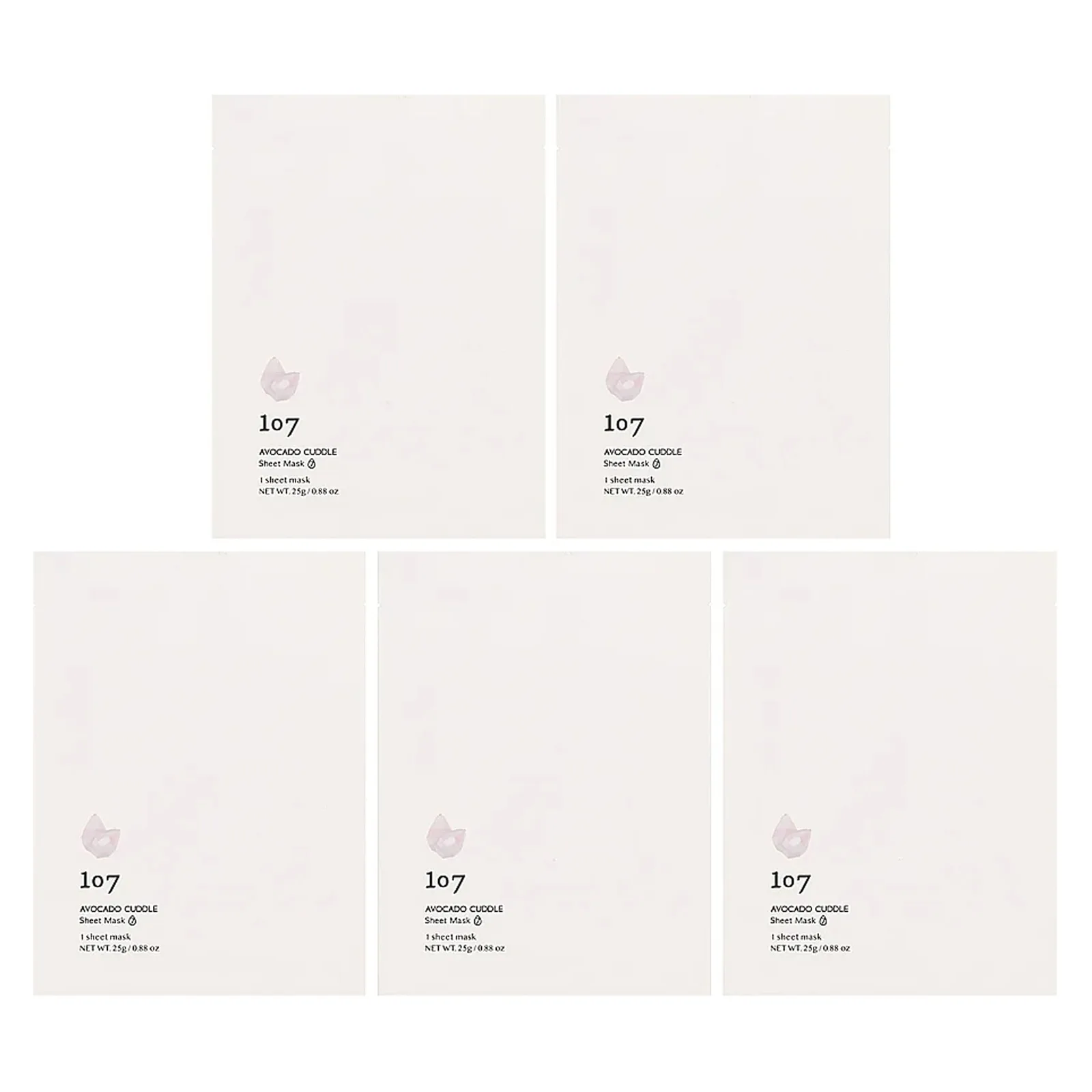 107 Beauty, Avocado Cuddle, косметические тканевые маски, 5 листовых масок, 25 г (0,88 унции)