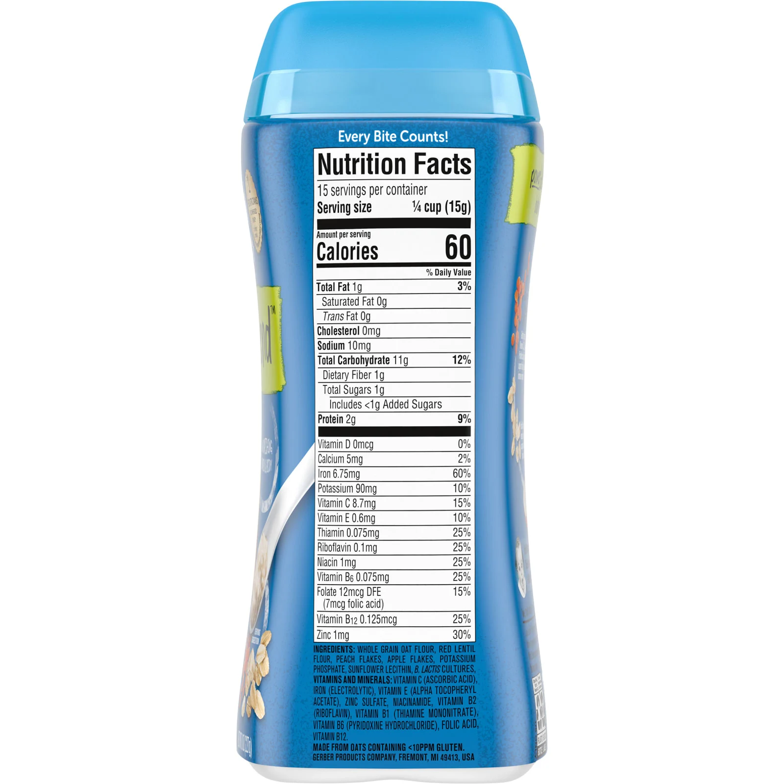 Gerber, Cereal for Baby, Power Blend, 2nd Foods, овсянка с пробиотиками, чечевица, персик и яблоко, 227 г (8 унций)