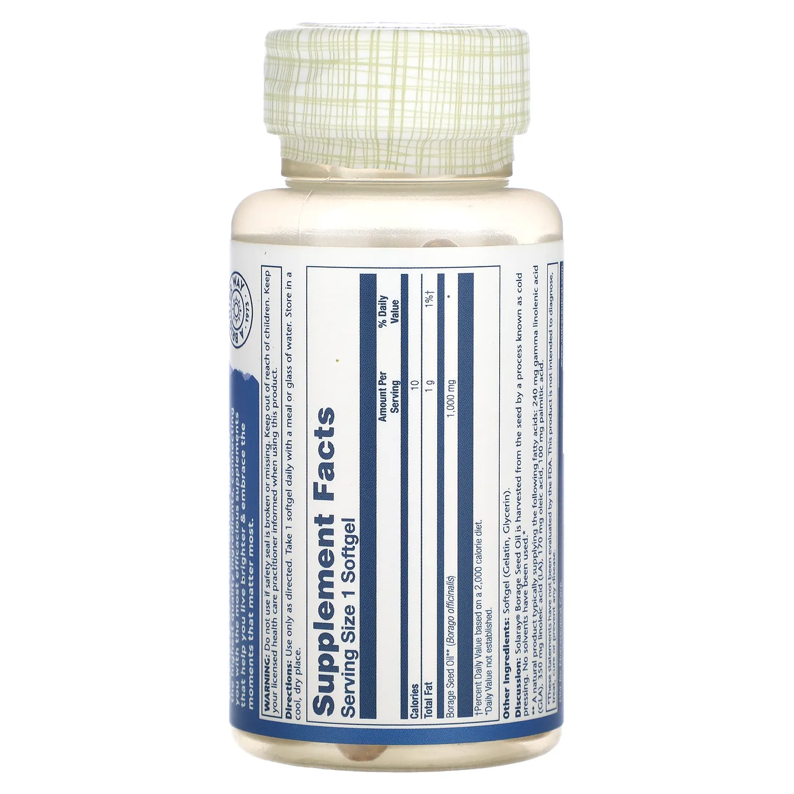 Solaray, Масло семян бурачника, 1000 мг, 50 мягких таблеток