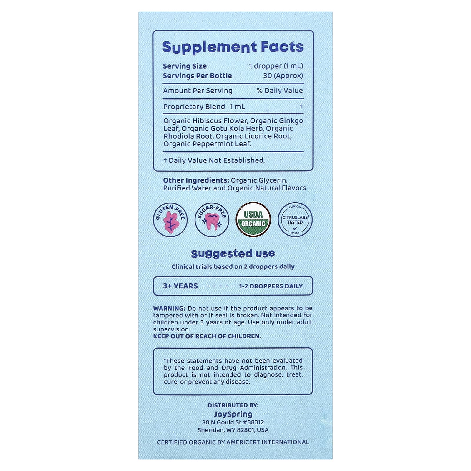 JoySpring, Genius, капли, для концентрации и внимания, со вкусом ягод и ванили, 30 мл (1 жидк. унция)