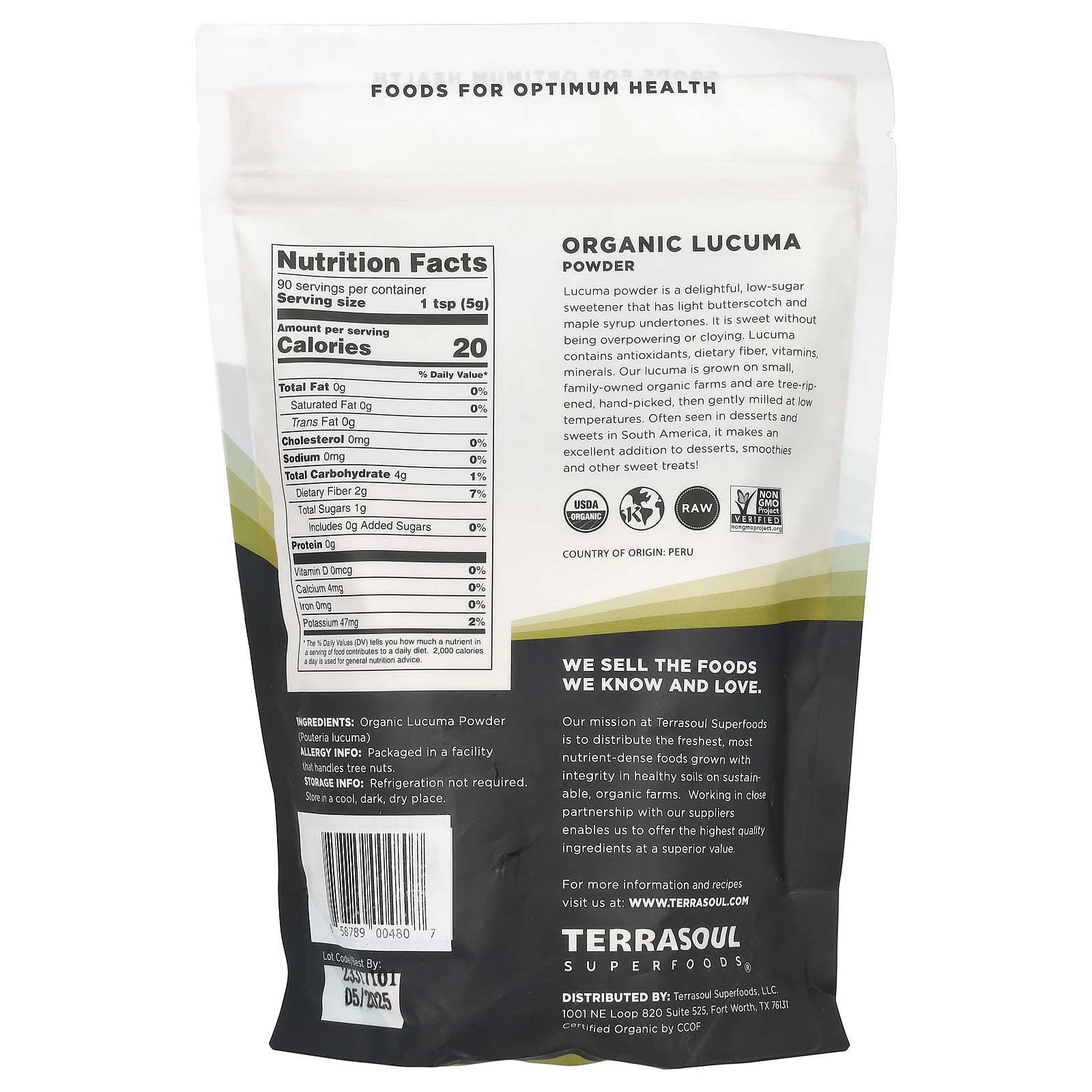 Terrasoul Superfoods, лукума в порошке, «золото инков», 454 г (16 унций)