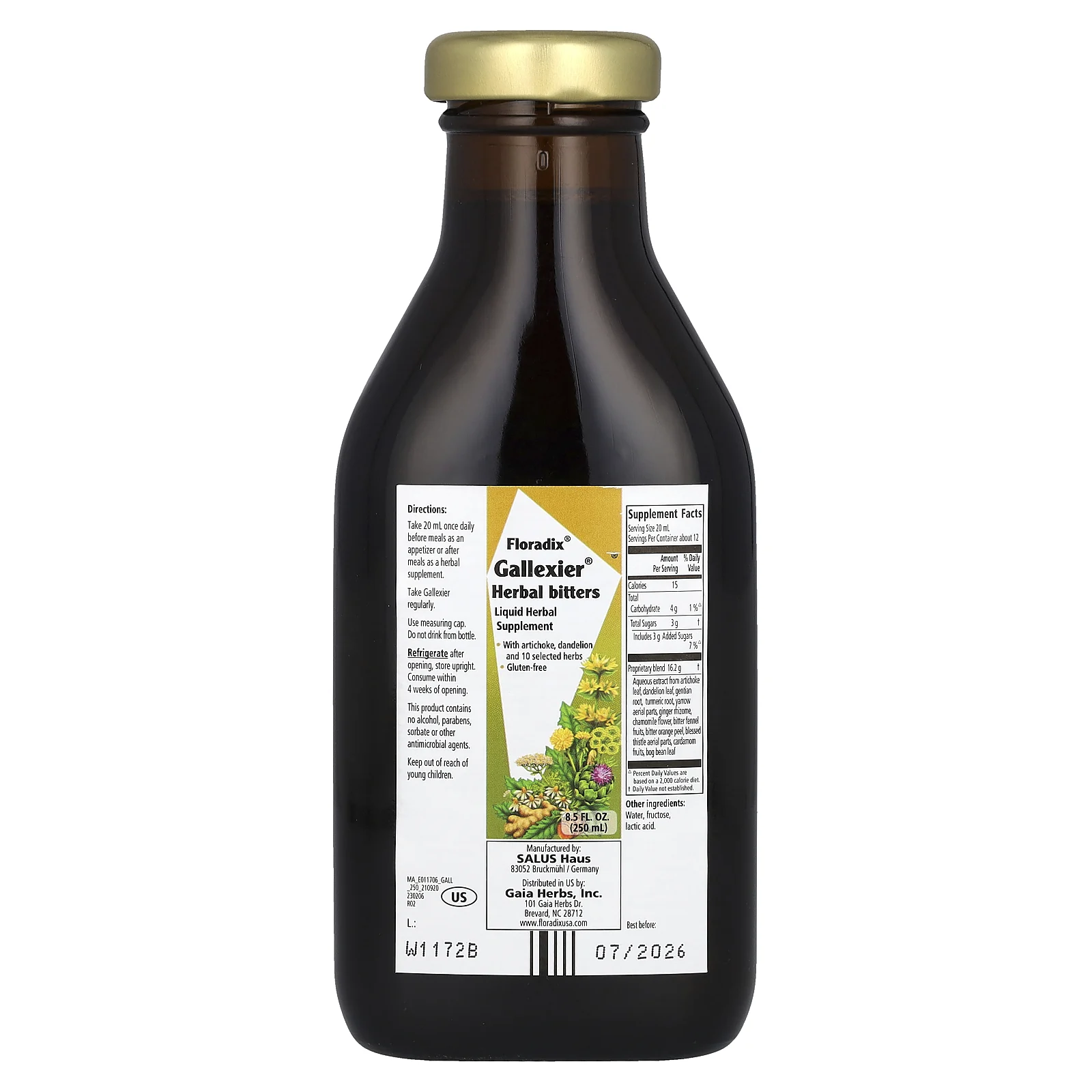Floradix, Gallexier, травяная добавка в виде жидкого экстракта, 250 мл (8,5 жидк. унции)