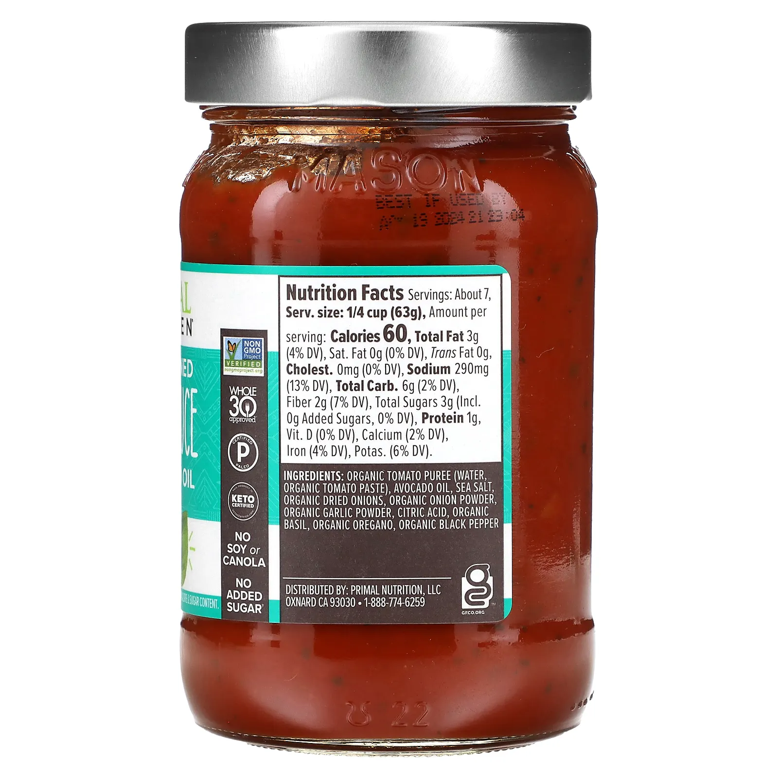 Primal Kitchen, Соус для пиццы, несладкий, 454 г (1 фунт)