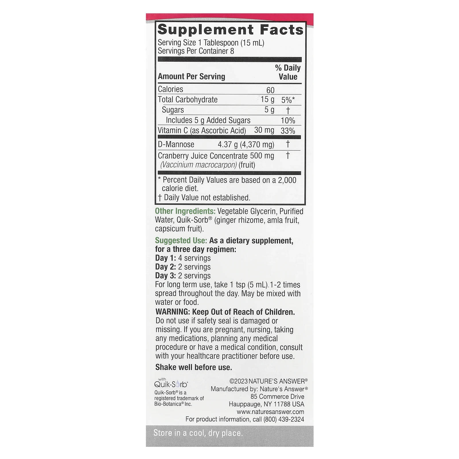 Nature's Answer, UT Answer, D-манноза и клюквенный концентрат, 4870 мг, 120 мл