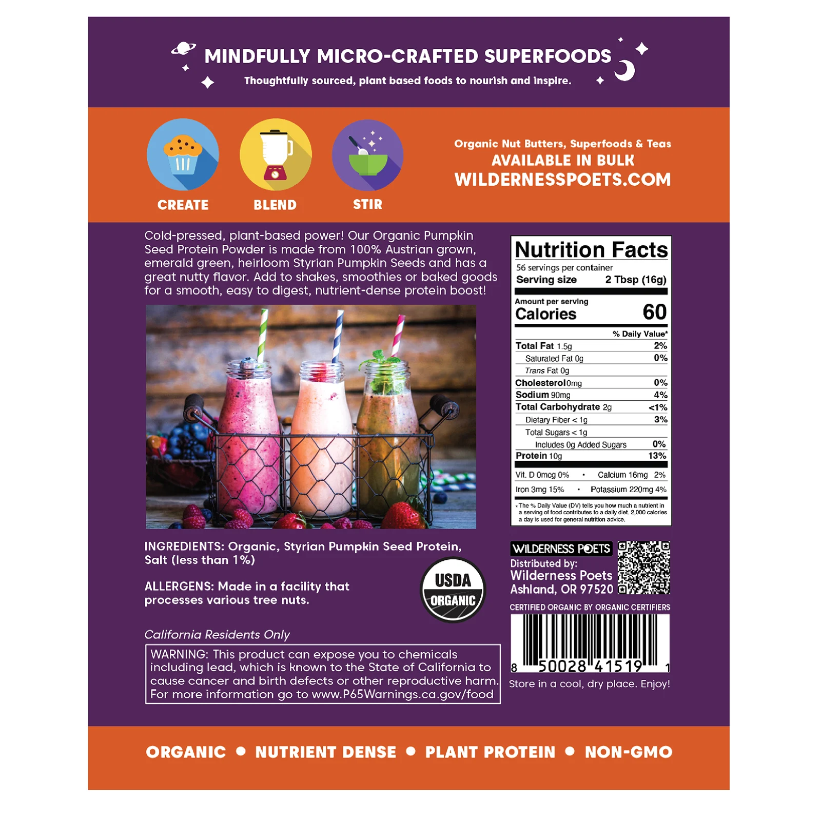 Wilderness Poets, протеиновый порошок из органических тыквенных семечек, 907 г (2 фунта)
