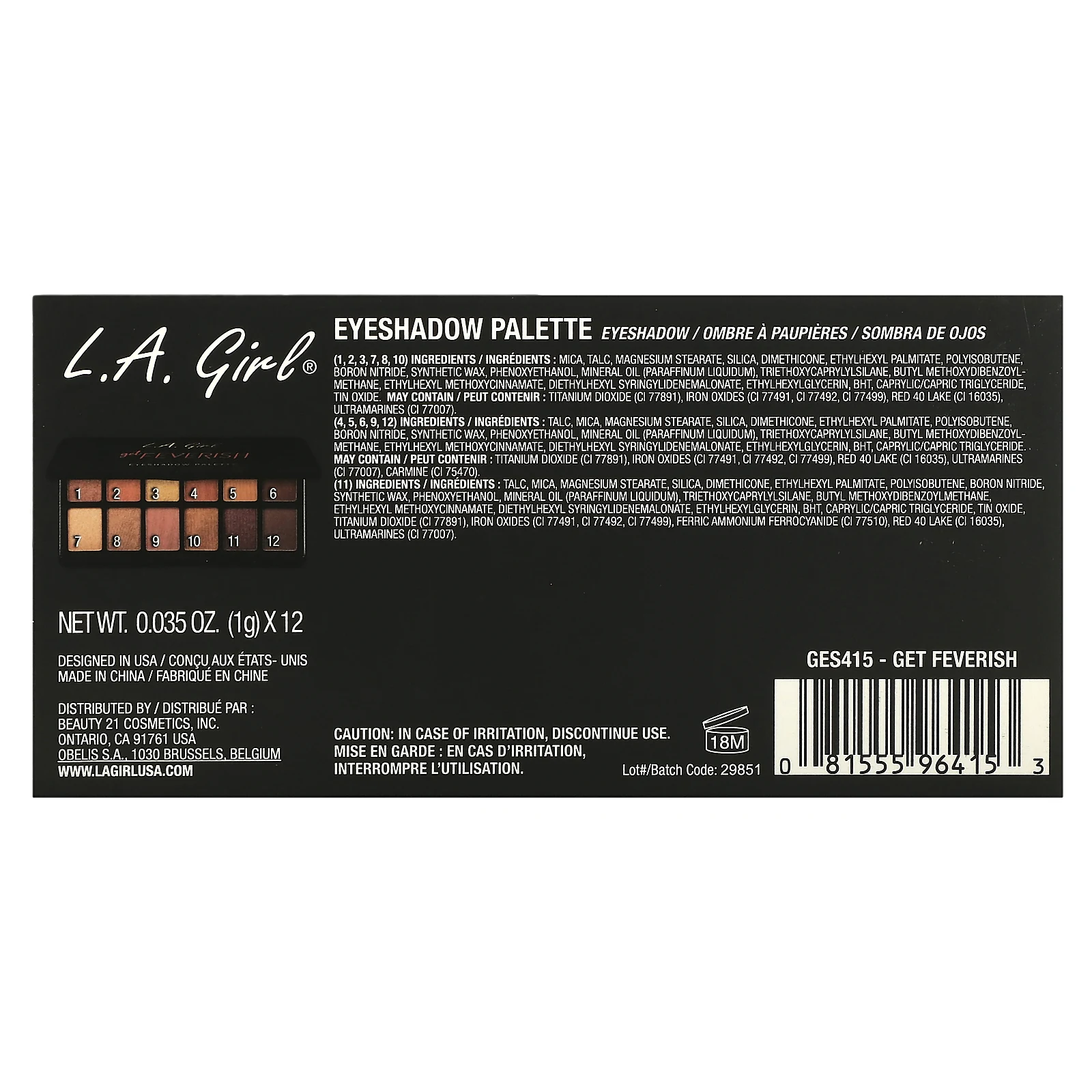 L.A. Girl, Палетка теней для век Get Feverish, 1 г (каждый оттенок)