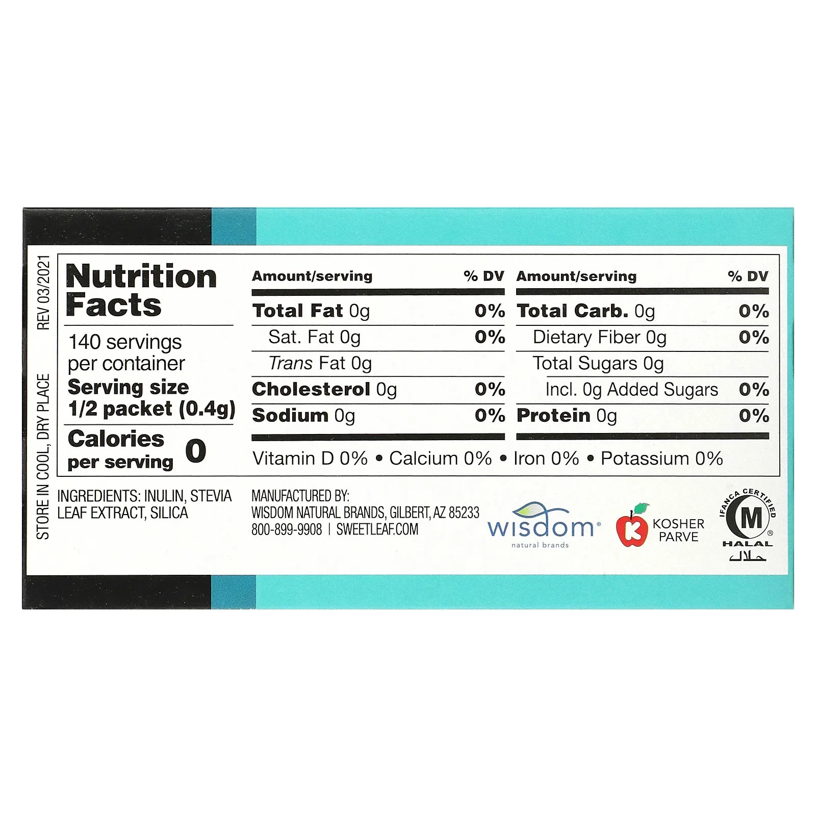 Wisdom Natural, SweetLeaf, подсластитель на основе стевии, 70 пакетиков по 0,8 г (0,028 унции)