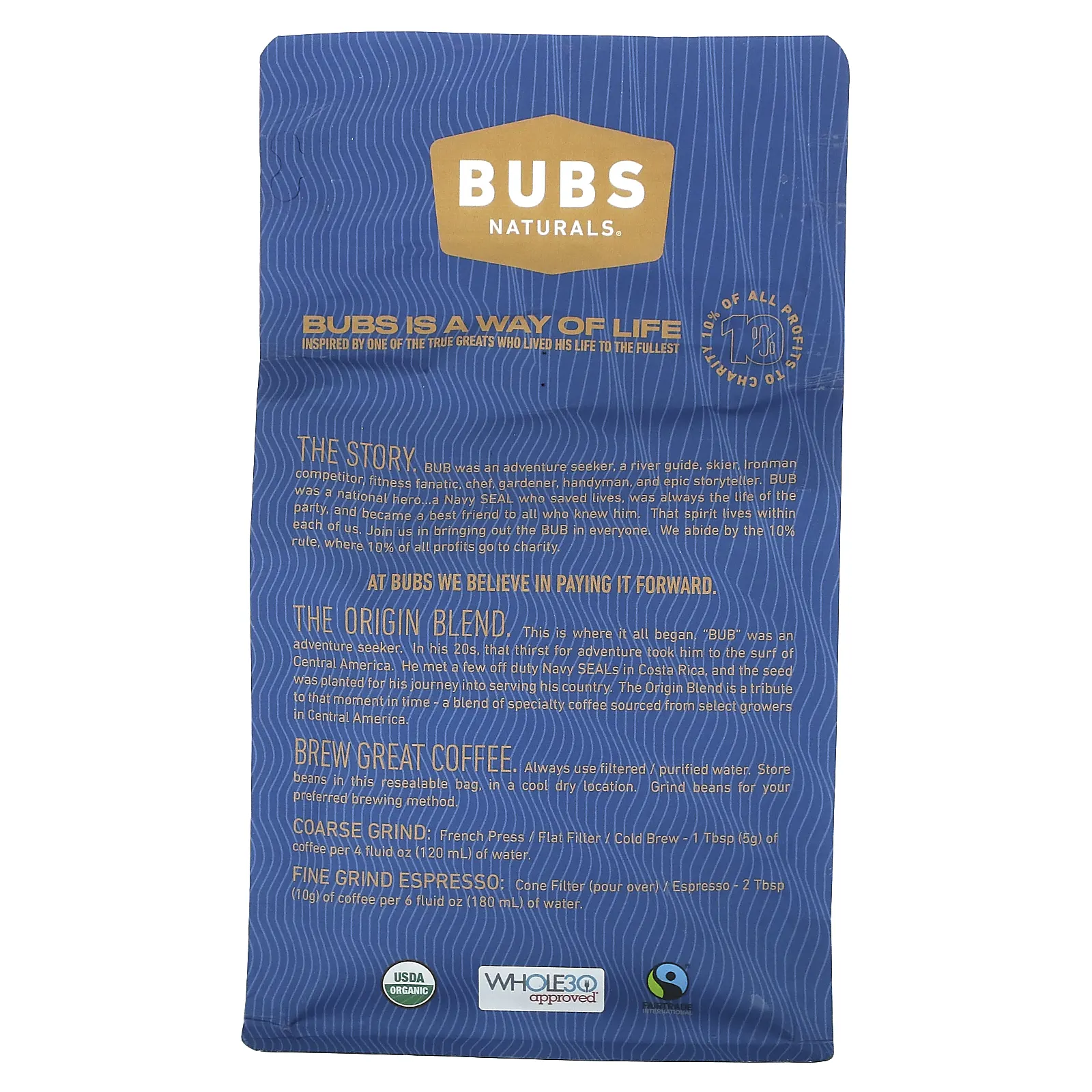 BUBS Naturals, Bubs Brew, смесь The Origin, молотая, темная обжарка, 340 г (12 унций)