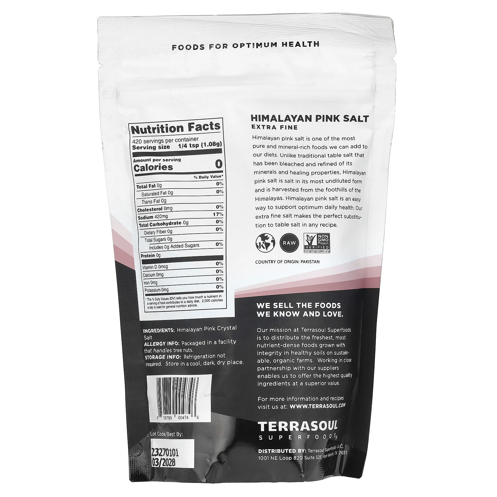 Terrasoul Superfoods, розовая гималайская соль, очень мелкая, 454 г (16 унций)