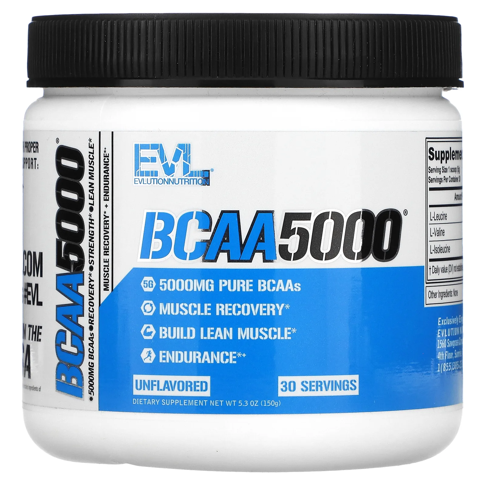 EVLution Nutrition, BCAA5000, без вкусовых добавок, 150 г (5,3 унции)